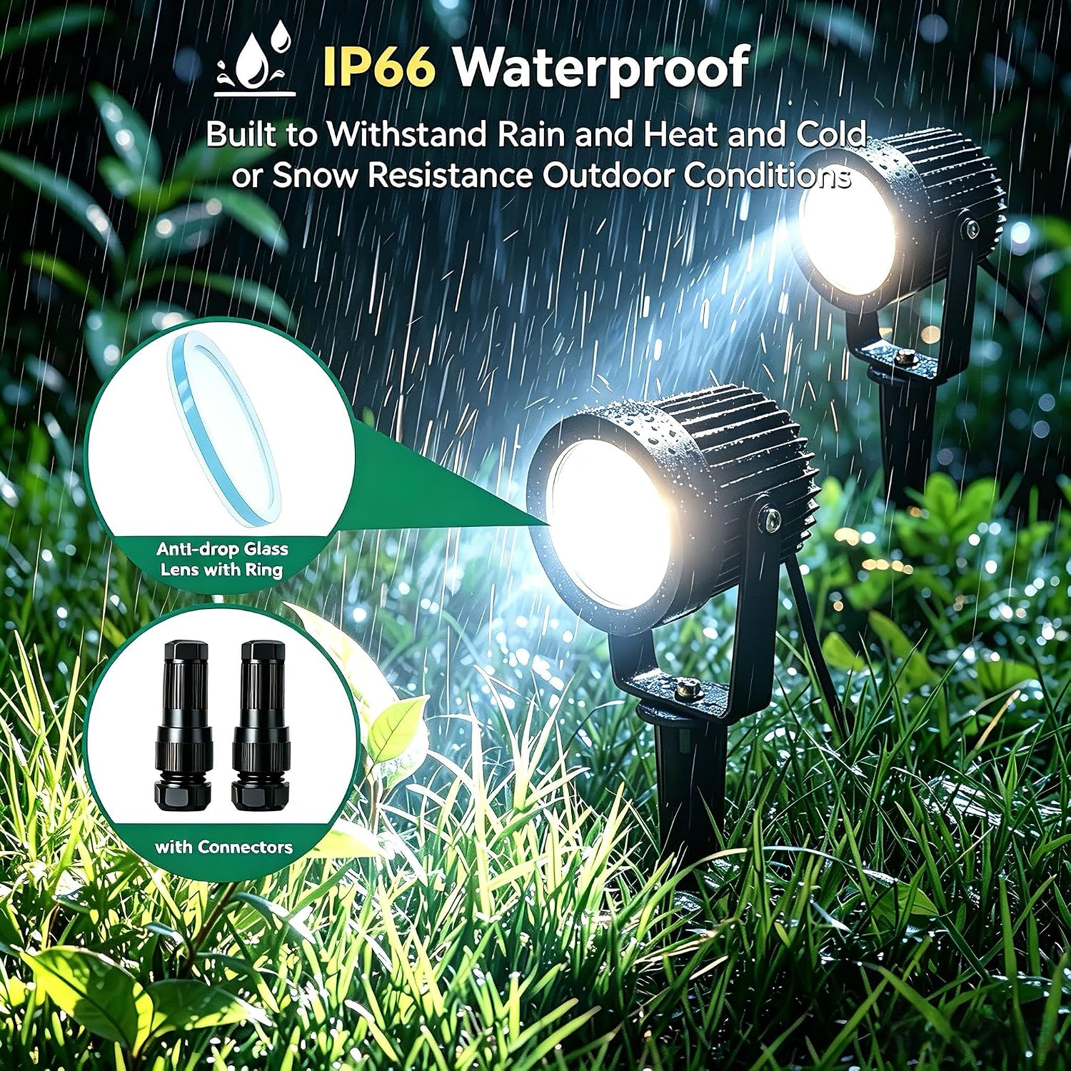 Low Voltage Landscape Spotlight, 12V LED Outdoor Spot Lights, Landscape Lighting Wired for Yard Path Garden Tree, 10W Aluminum Up Lighting with Connectors, IP66 Waterproof & 4000K, 1 Pack image 2