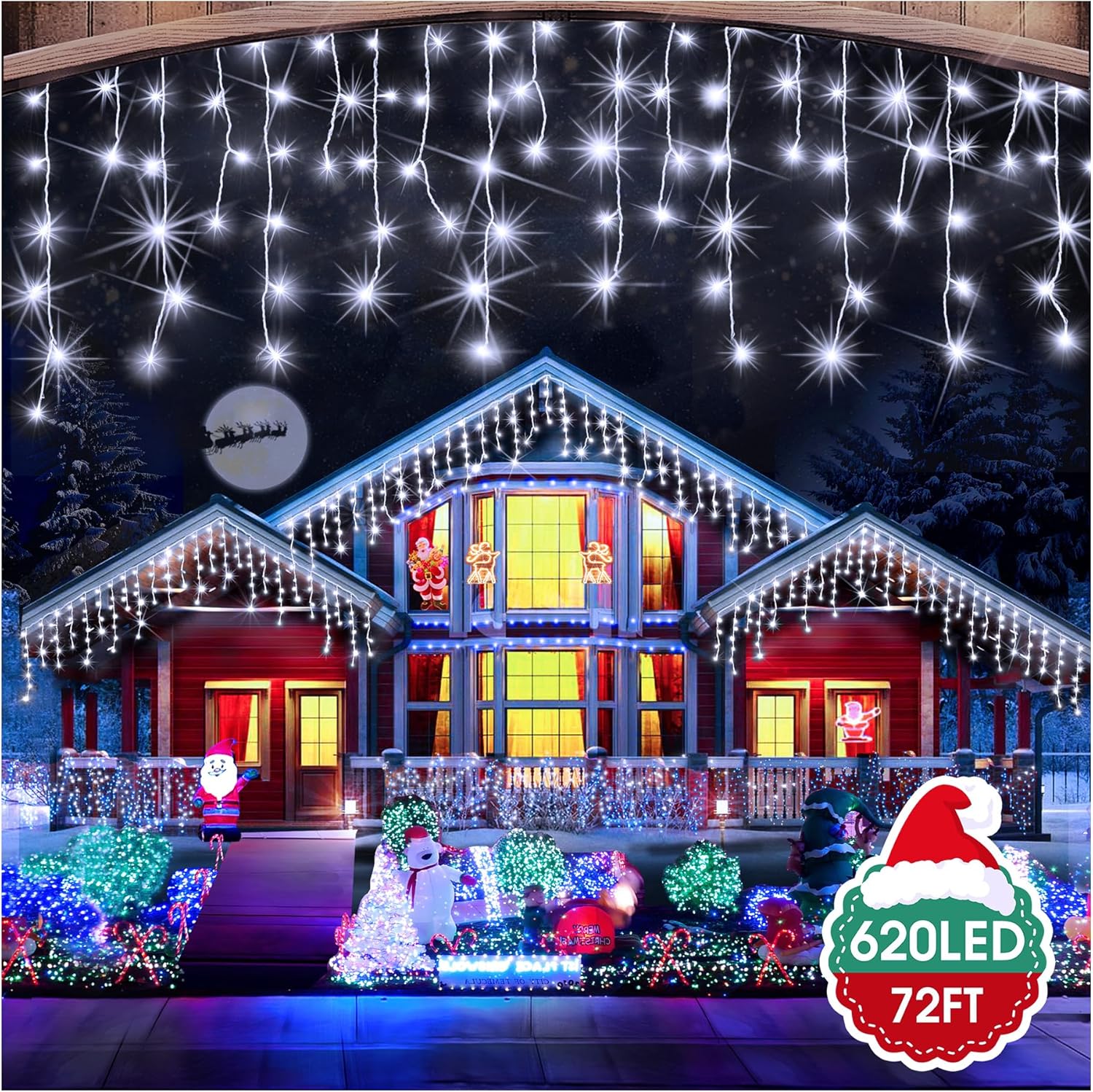 Hezbjiti 620LED Christmas Lights Outdoor 68FT ice Lights with 8 Modes Timer Memory Waterproof String Lights Plug in for Xmas Holiday Eaves Party Yard Garden Decor.