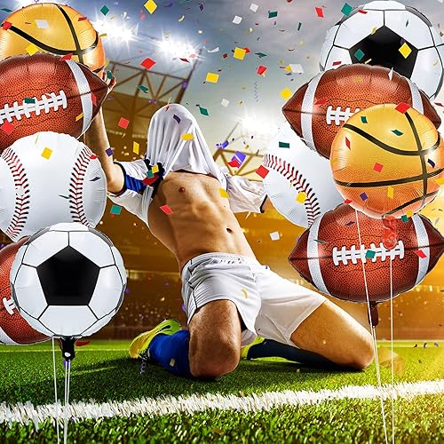 Miniatura 3 de Sumind Juego de 20 globos de aluminio deportivos, béisbol, fútbol, baloncesto, fútbol, deportes, juegos, fiestas, globos para fiestas temáticas de