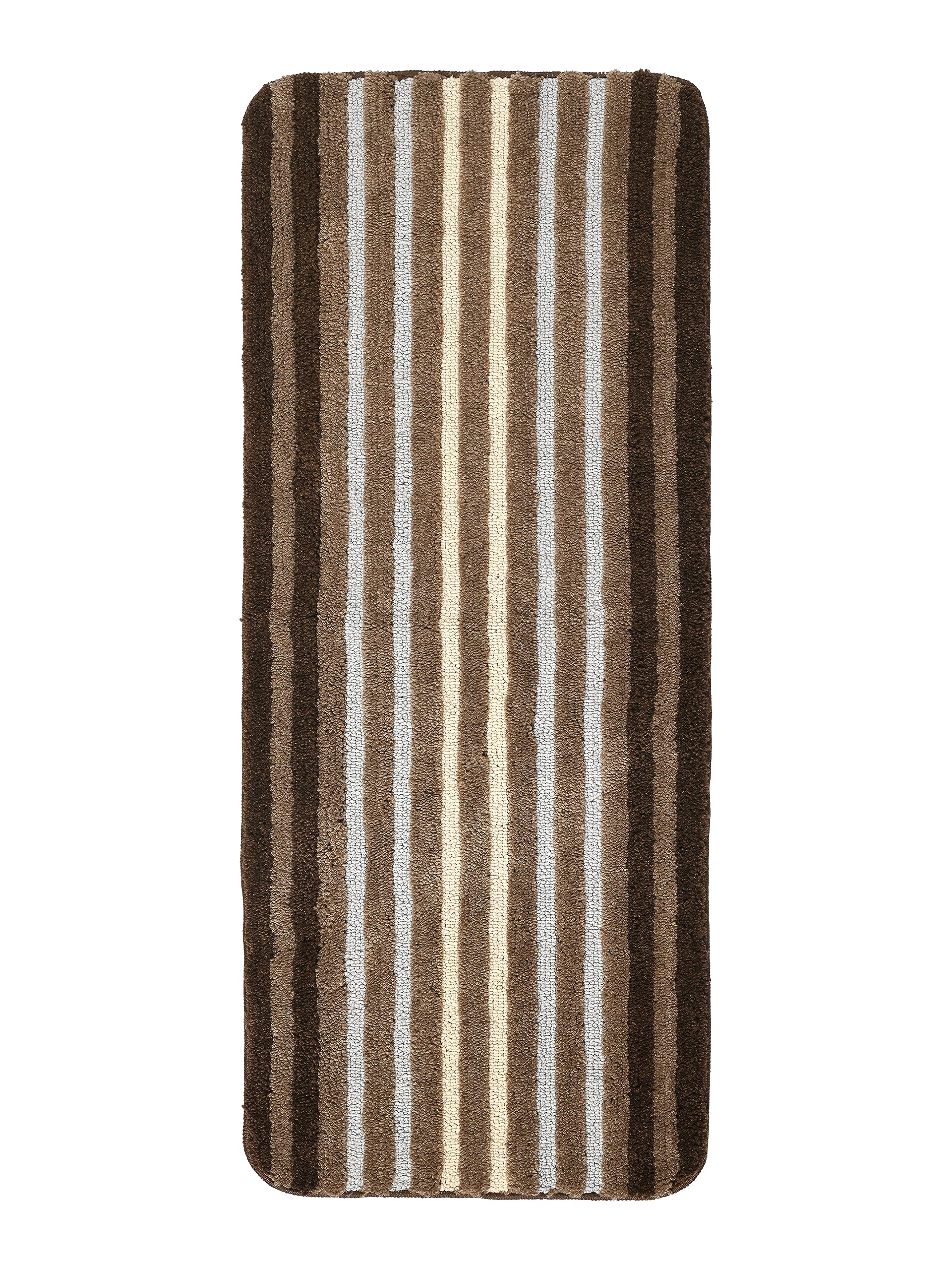 Saral Home Microfiber Striped Rectangle Anti-Skid Runner | Soft & Super Absorbent, Washable Multipurpose Bedside Runner for Home/Kitchen/Lobby/Office Entrance, 40X100 CM | Pack of 1 (Brown)