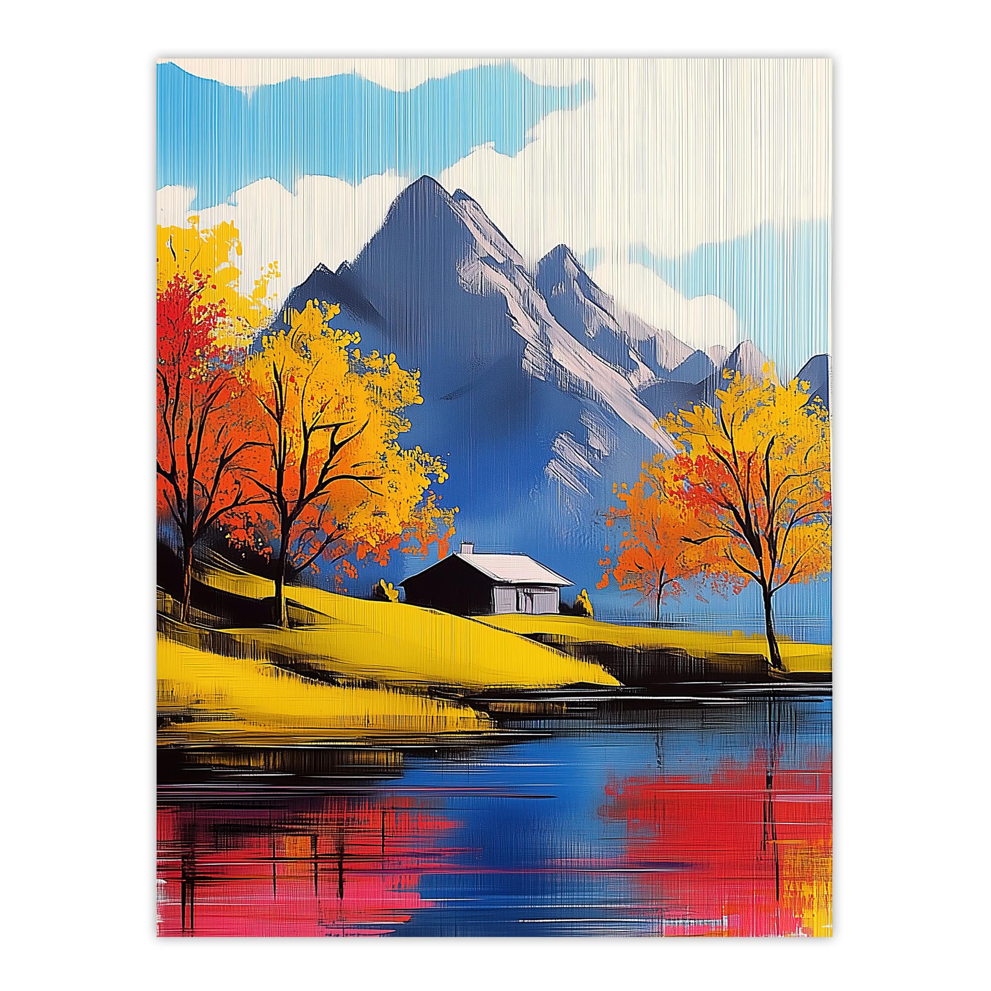 Artery8 Lakehouse Cottage Mountain Lake Autumn Landscape Living Room Extra Large XL Wall Art Poster Print