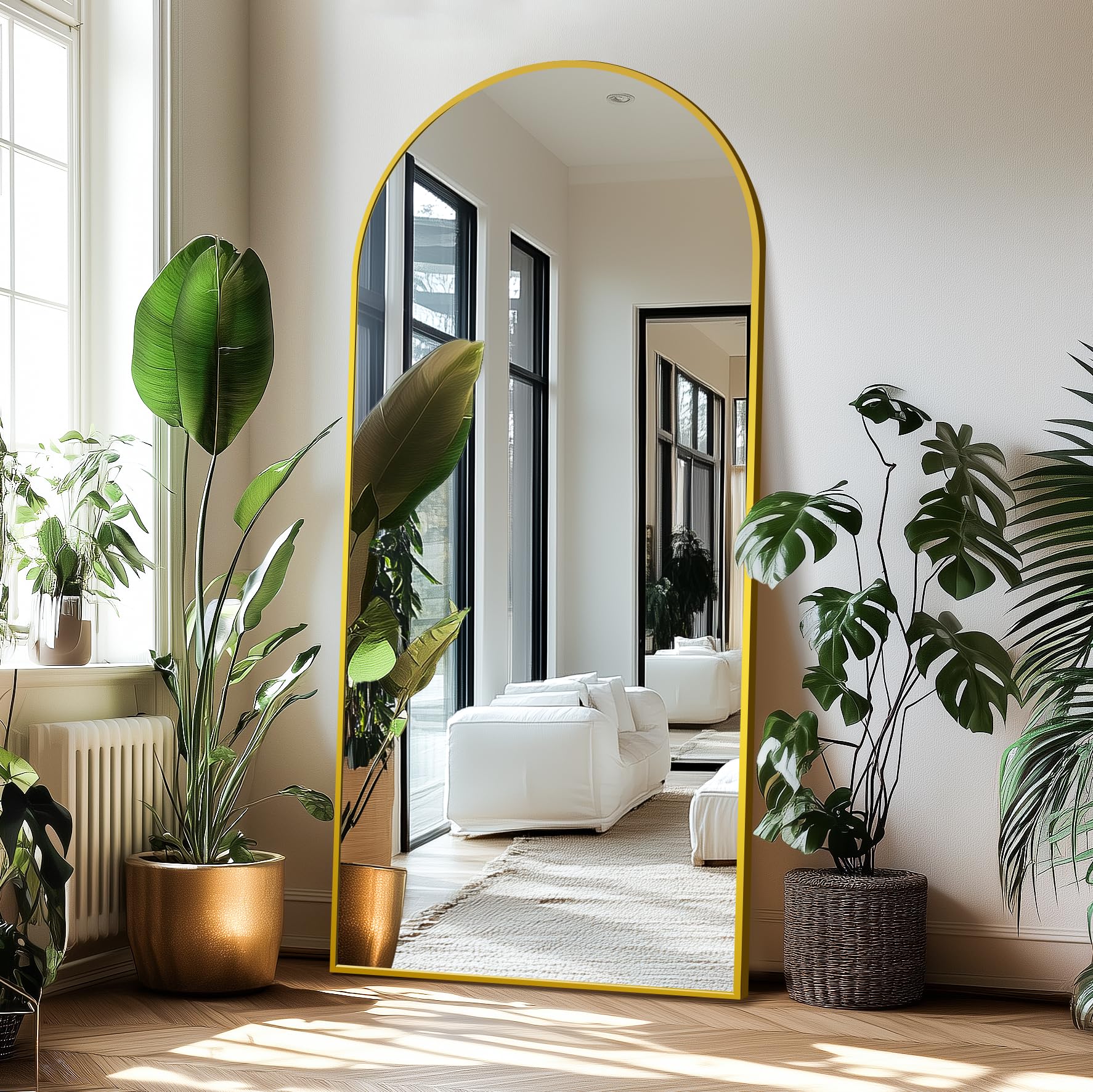 Delma Arched Mirror Full Length,Standing Mirror Full Body,Large Floor with Stand for Wall Entryway Door Bedroom Bathroom Living Room: Gold Frame 75"L x 35"W