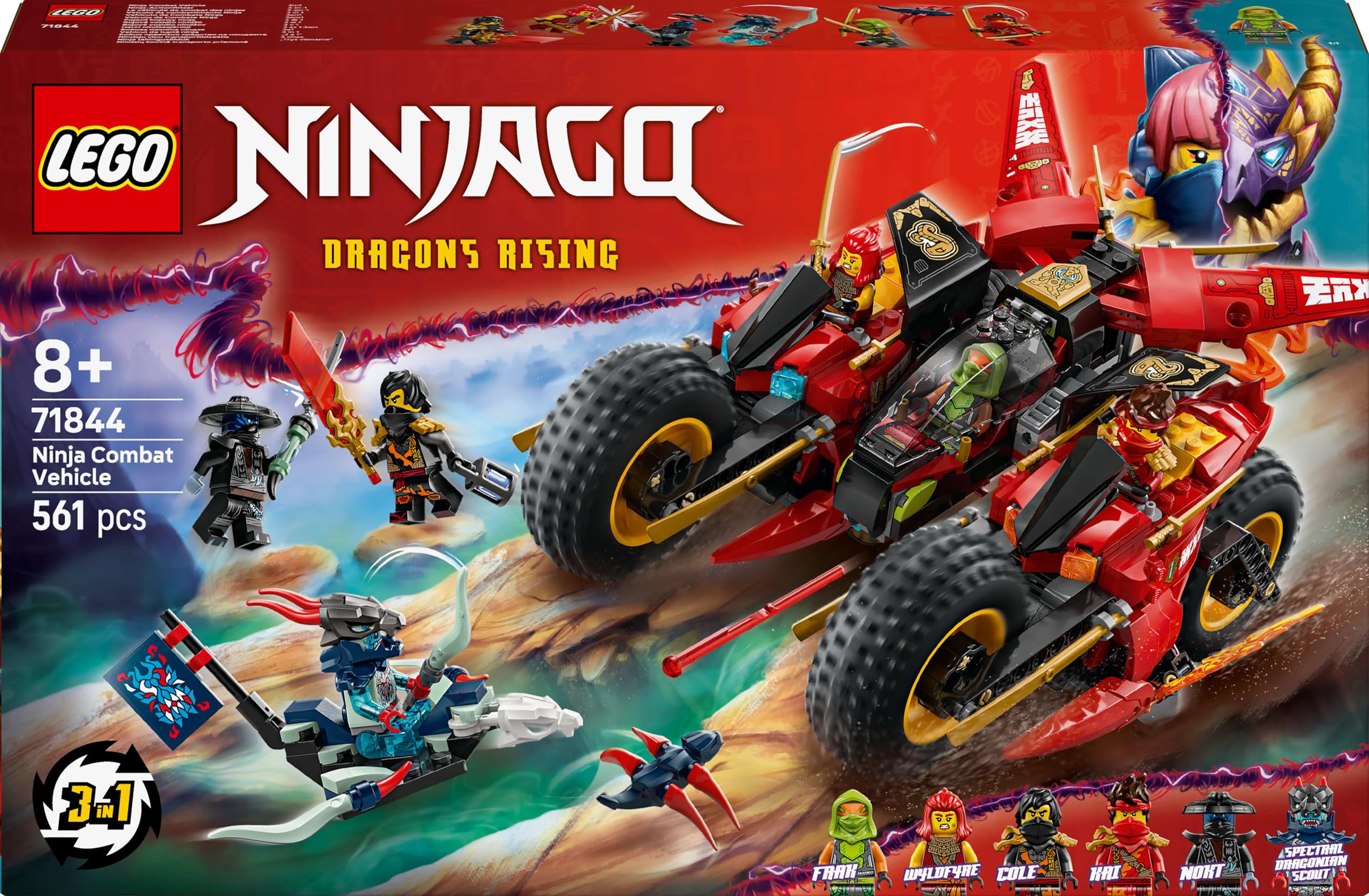 LEGO NINJAGO Pojazd bojowy ninja 71844 | pojazd ninja, zabawka akcji, prezent dla chłopca i dziewczynki 8+, misja ninja, 561 elementów