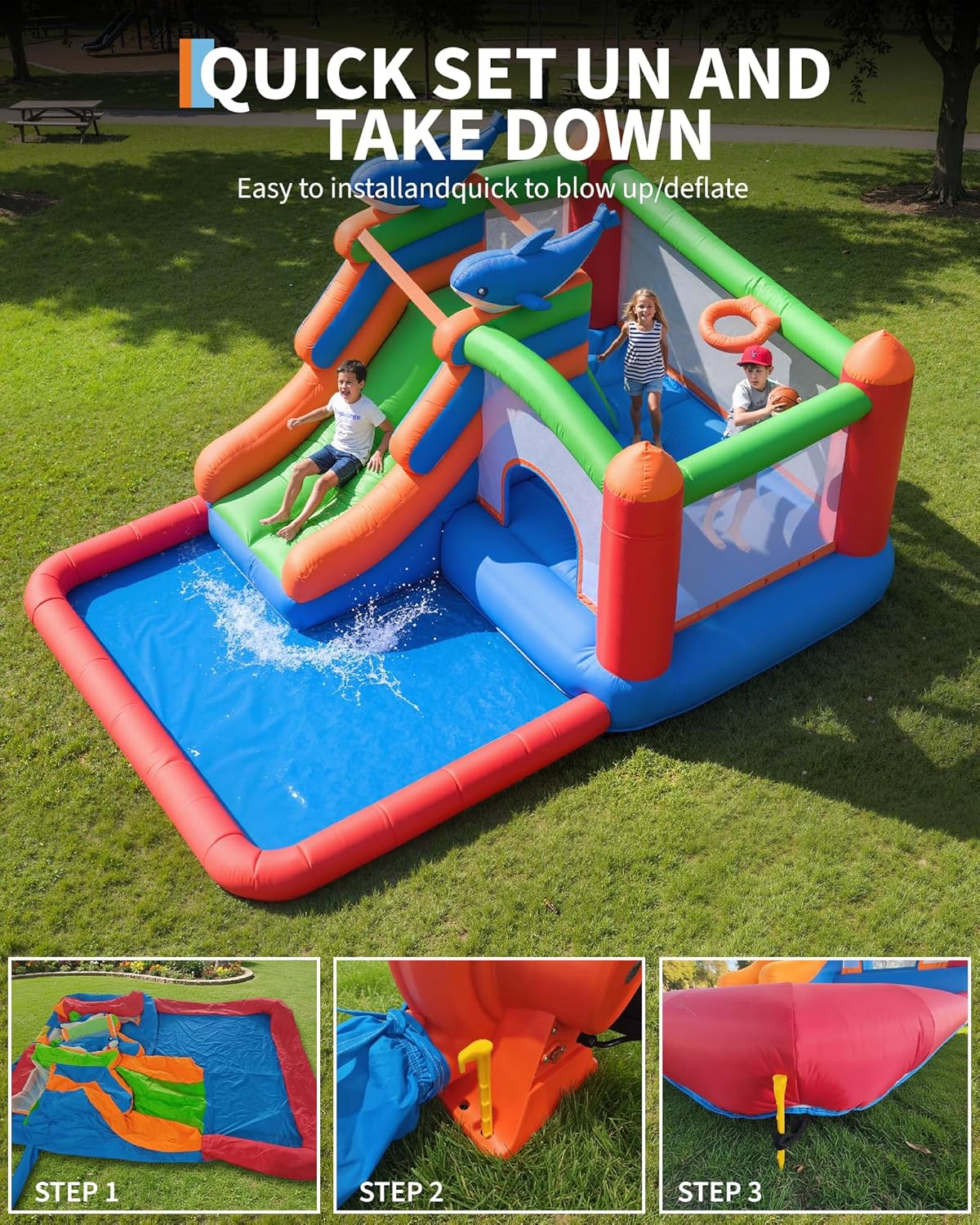 Bounce House,Inflatable Bounce Castle for 3-12 Kids Toddlers Boys & Girls with Splash Slide,Climbing Wall,Ball Pit,Jumping Area,Christmas Birthday Gift Ideas for Indoor Outdoor 153.54" x102.36" x83"