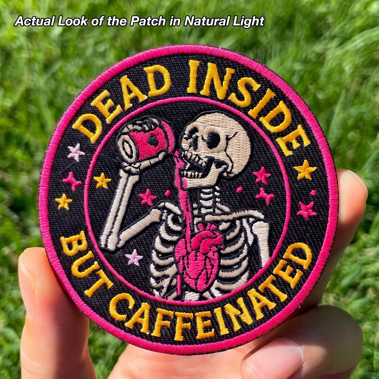 Dead Inside But Caffeinated 3 Inch Embroidered Skeleton Coffee Patch image 3