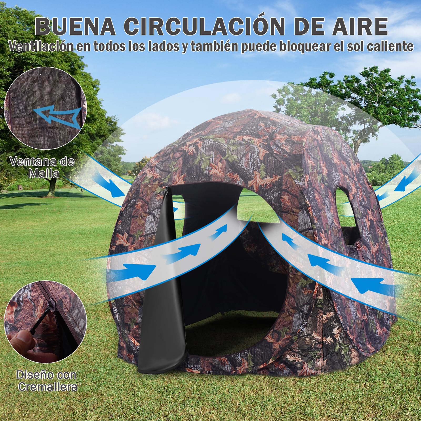 GYMAX Tienda de campaña de caza plegable con bolsa de transporte, resistente a la intemperie, con visión de 360°/270° y entrada, tienda de campaña para senderismo, caza y camping, camuflaje