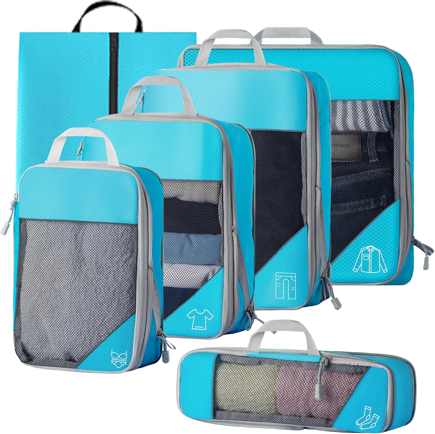Expandable Mesh Packing Cubes Set For Travel - See-Through Compression Organizers For Suitcases