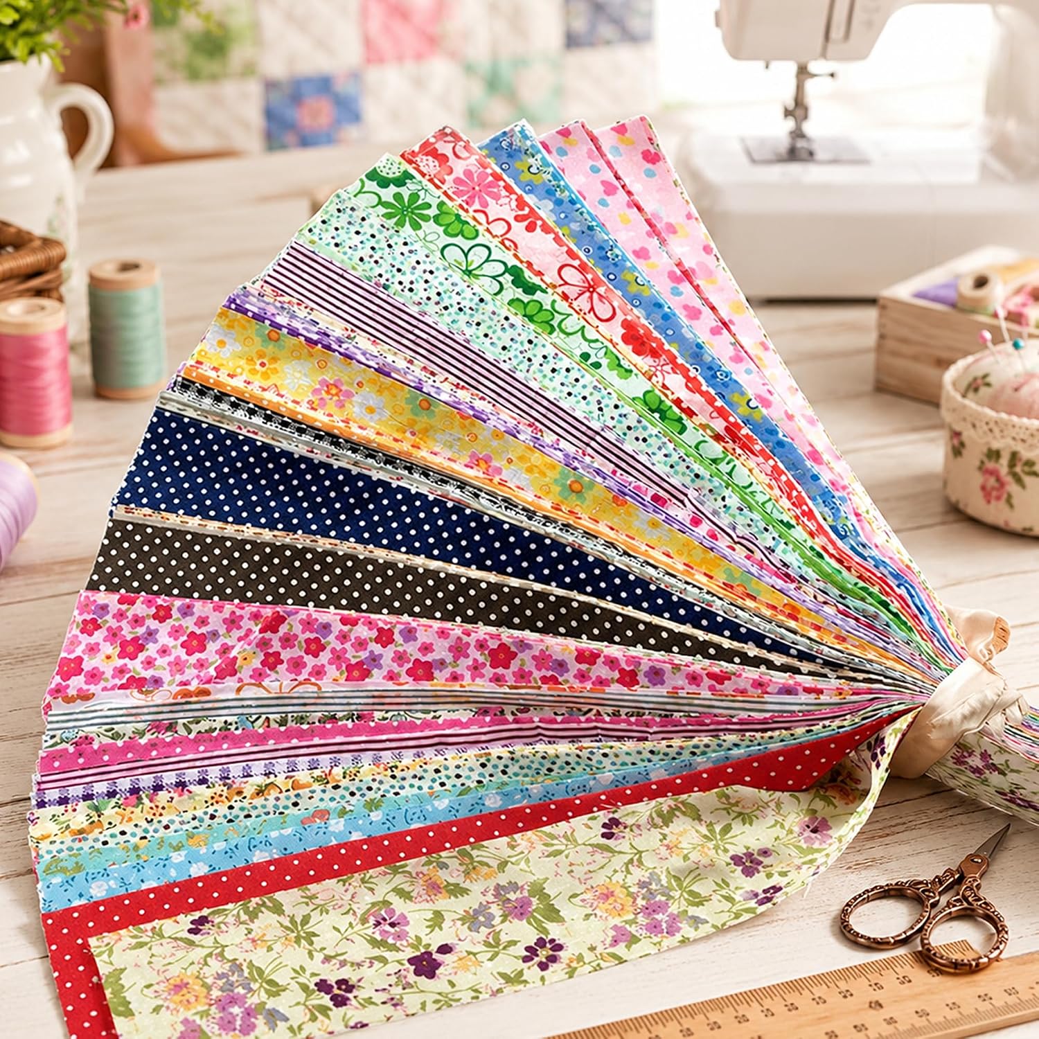 30Pc Quilting Fabric Squares, 2*20In Twill Printed Cotton Patchwork Fabric