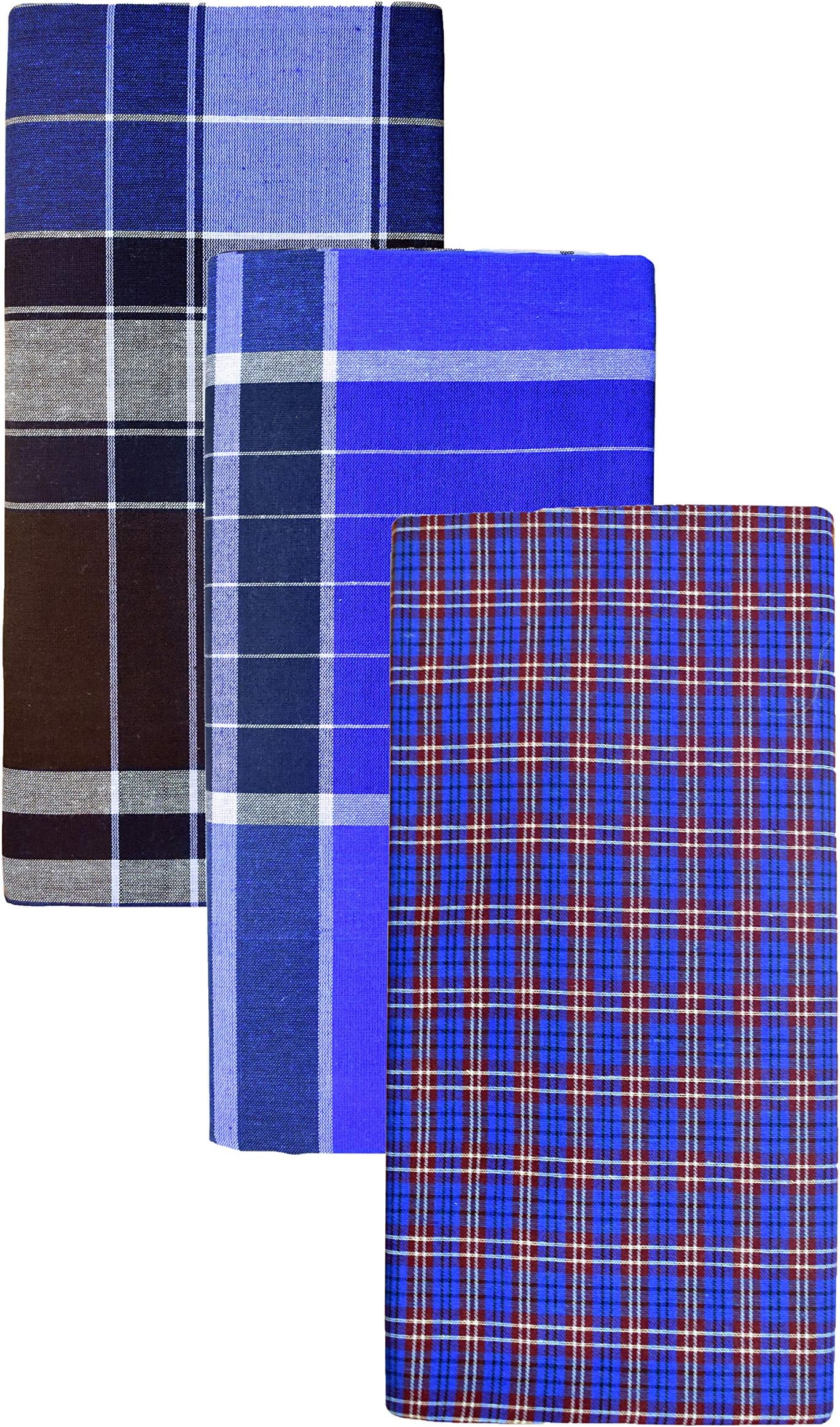 BlueMen"STITCHED LUNGI // CLOSED LUNGI" cotton lungies for Men (Multi-Coloured pack of 3)||Assorted Checks_2 Meter