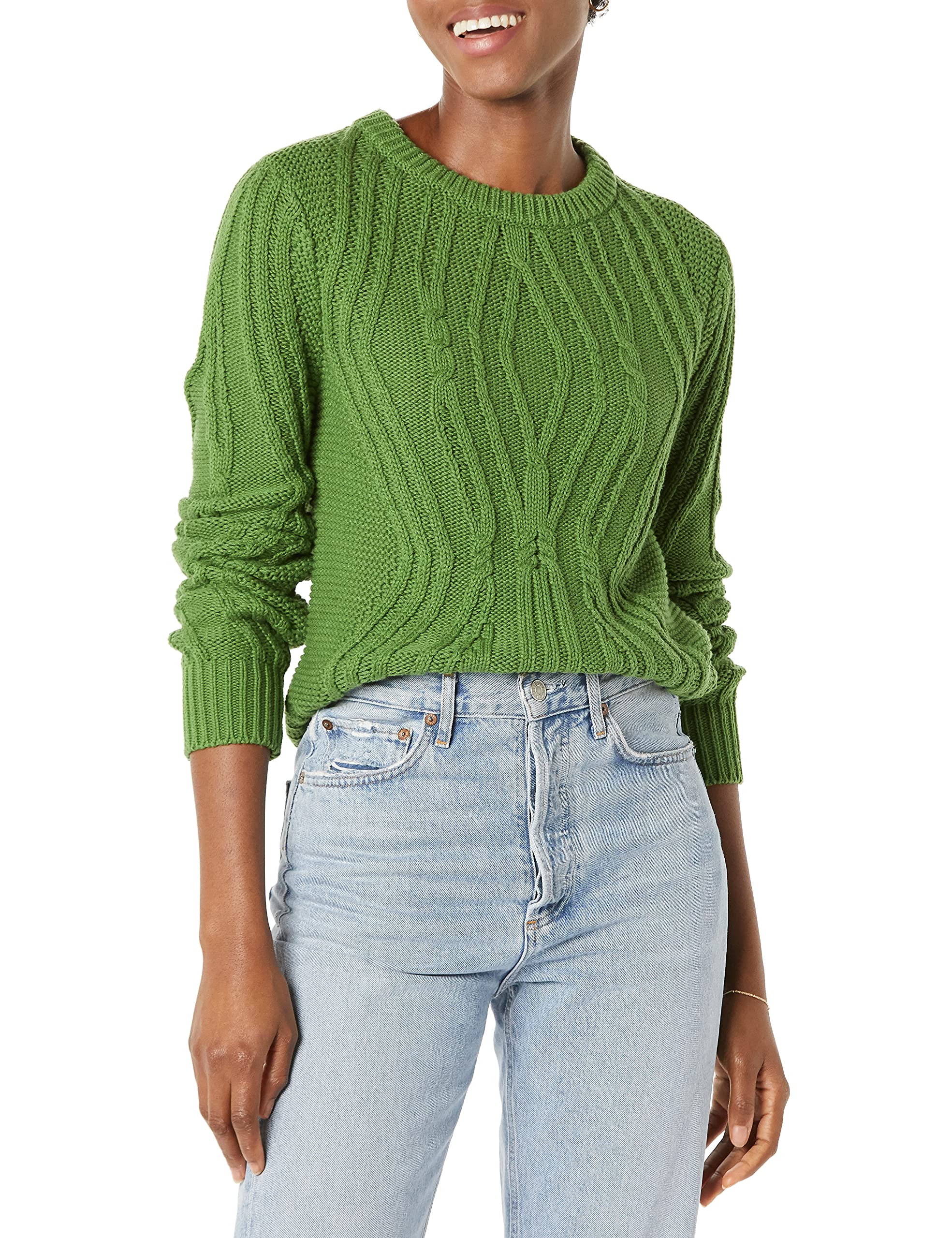 Amazon EssentialsWomen's 100% Cotton Crewneck Cable Sweater