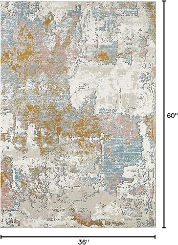 Miniatura 2 de Abani Porto Collection - Alfombra contemporánea rectangular de 3 x 5 pies, color beige turco y naranja, estilo envejecido