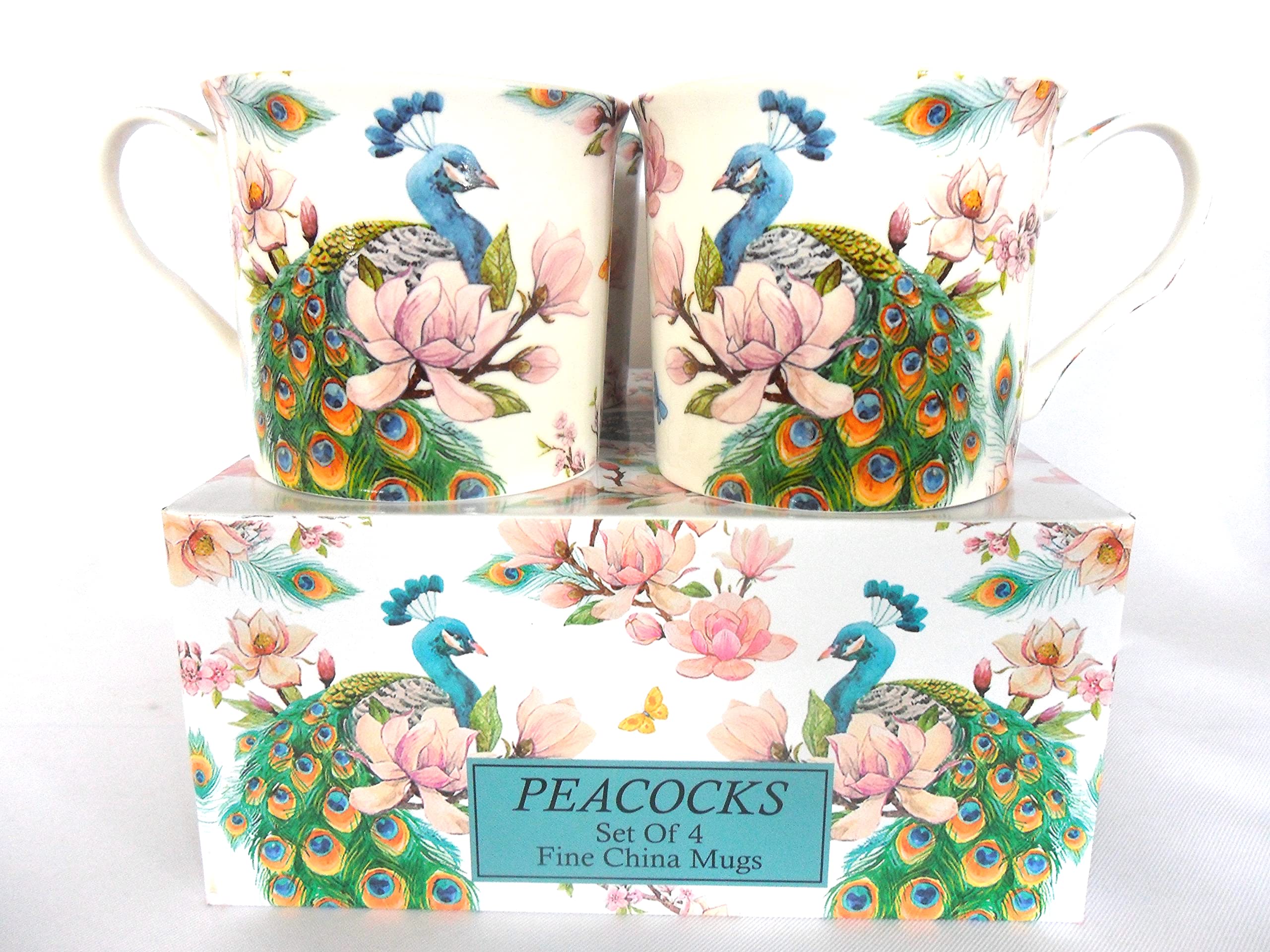 Set of 4 Gift Boxed China Palace Mugs in Peacocks Design