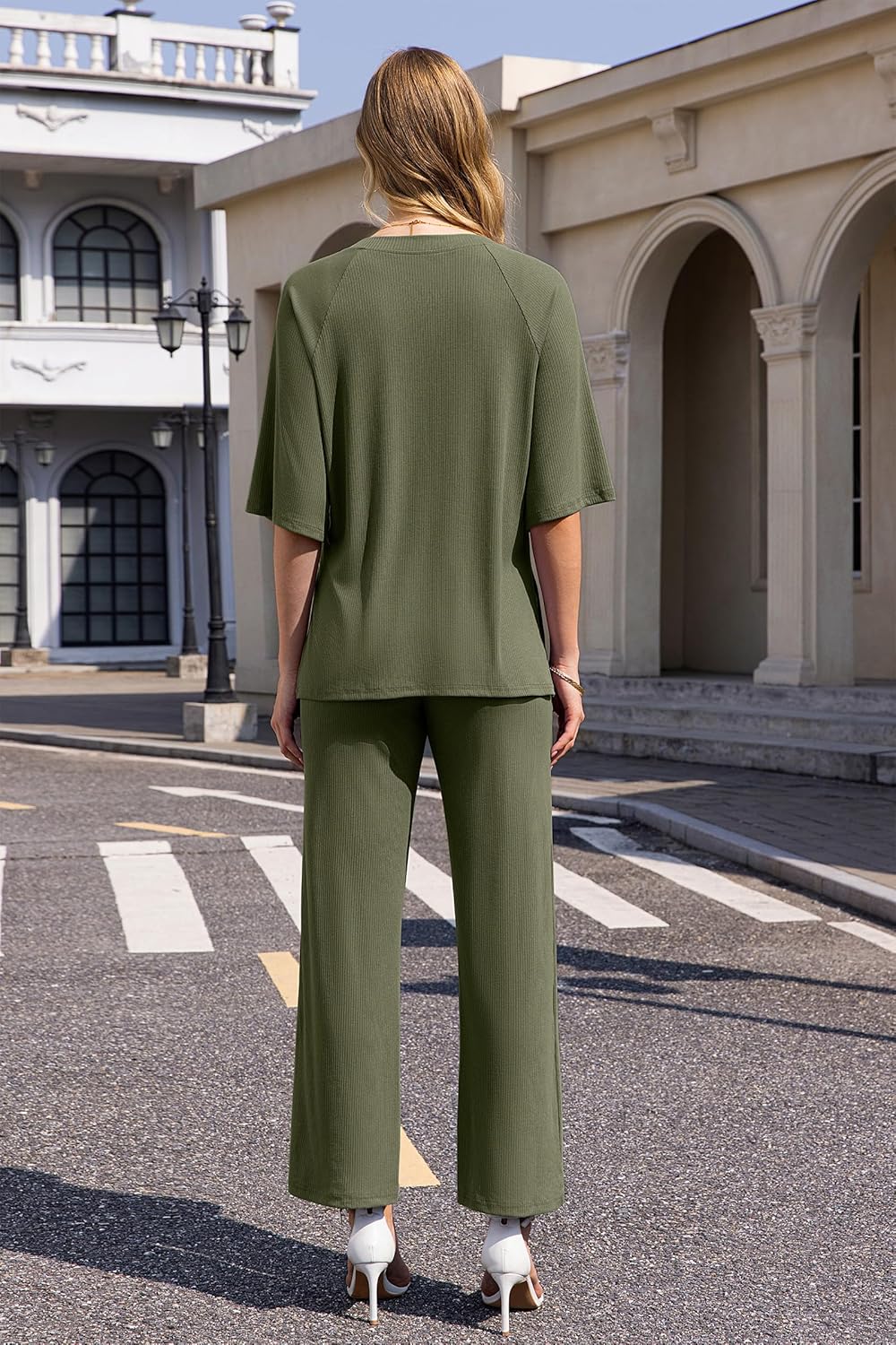 difficort Womens 2 Piece Outfits Raglan Short Sleeve Lounge Sets Wide Leg 2026 Sets Loungewear with Pockets - Image 5