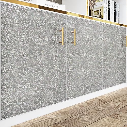 Miniatura 2 de WESTICK Papel tapiz adhesivo gris con purpurina para dormitorio, papel tapiz autoadhesivo con lentejuelas grises para dormitorio, papel tapiz de