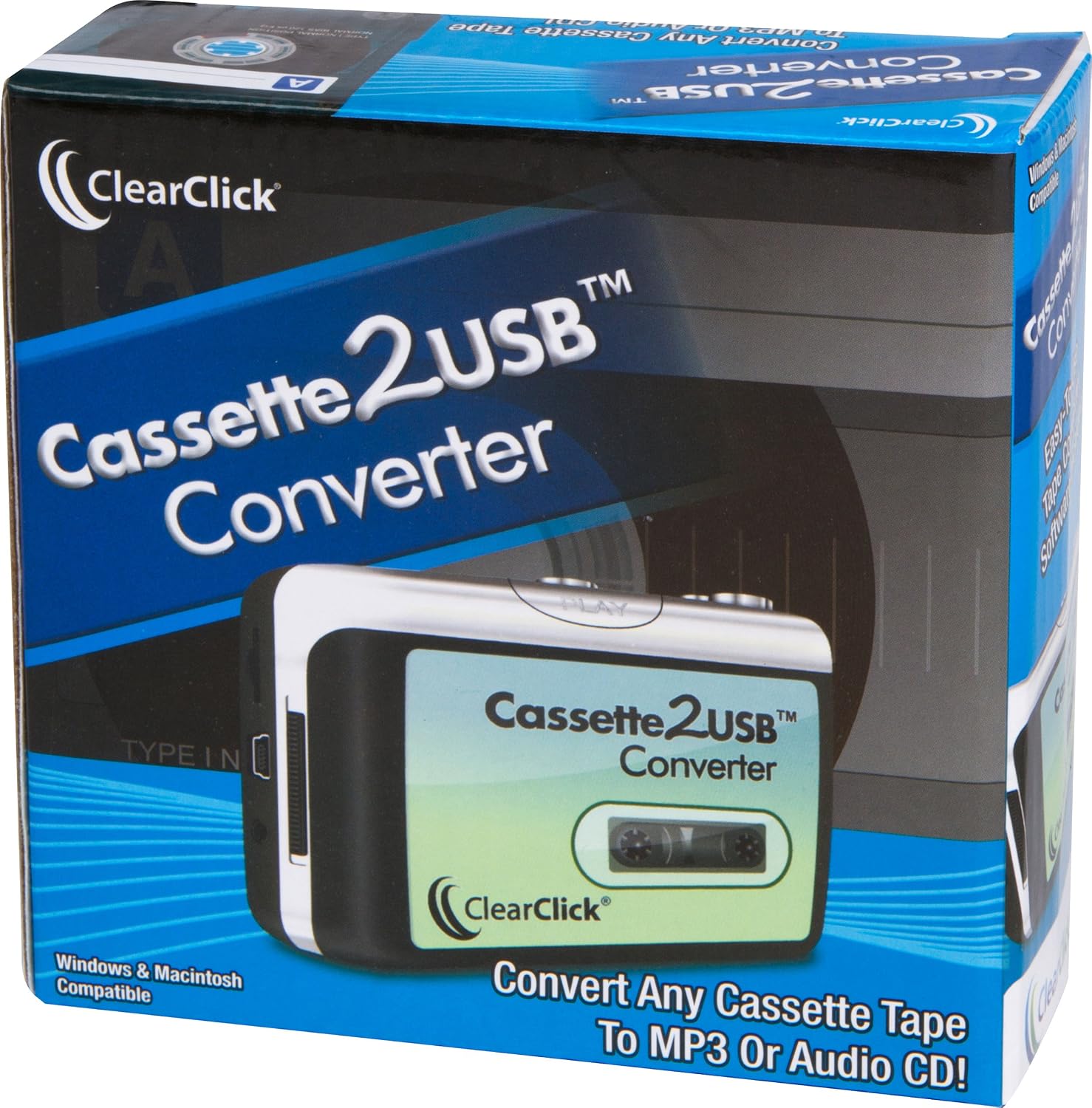 ClearClick Cassette Tape to USB Converter with Cassette2CD Wizard 2.0 Software (Free USA Tech Support)
