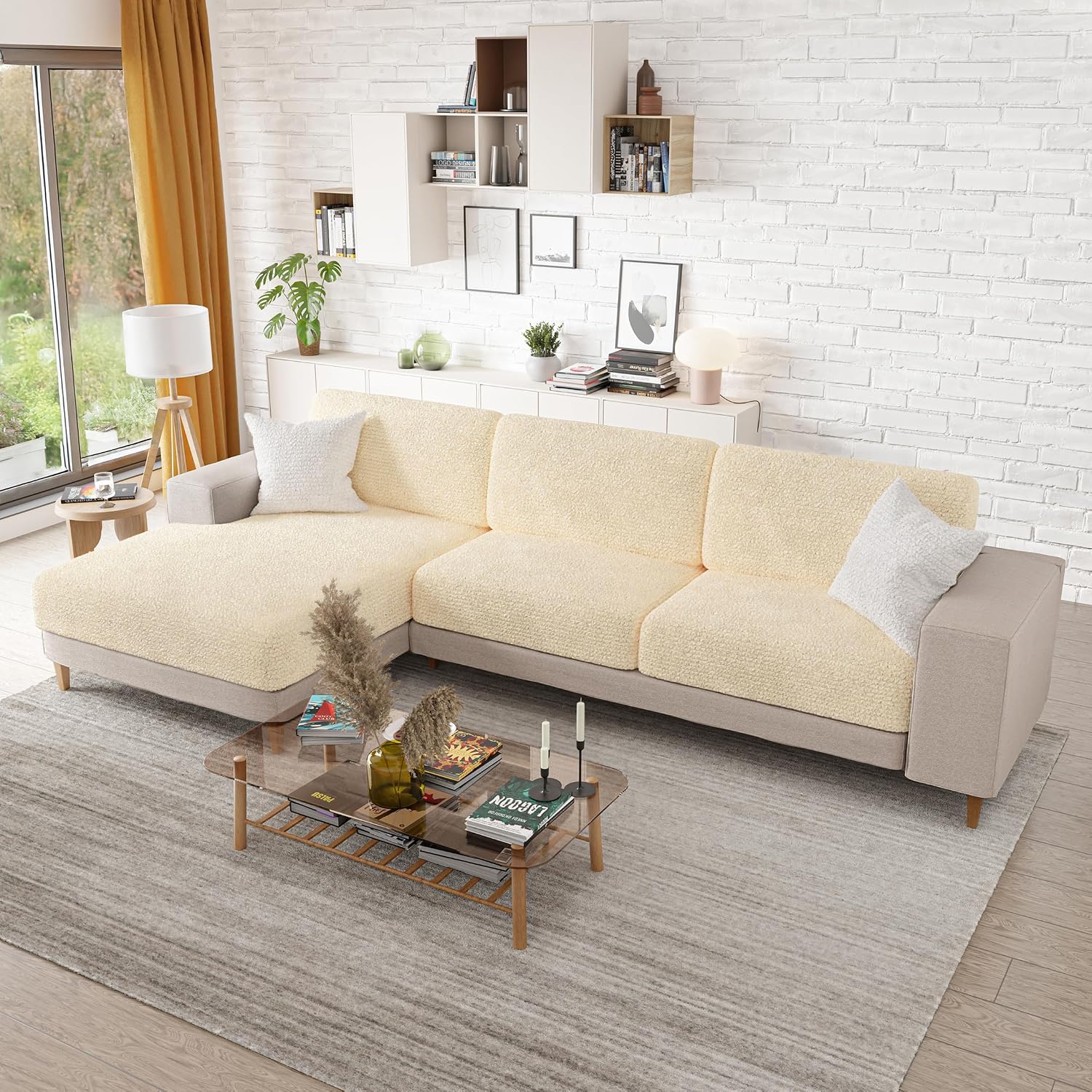 PAULATO BY GA.I.CO. Couch Cushion Cover - Sofa Cushion Cover - T-Cushion & Box-Cushion Slipcover - Replacement Furniture Protector - Stretch Seating Covers - Cream (Seat or Back Cushion)