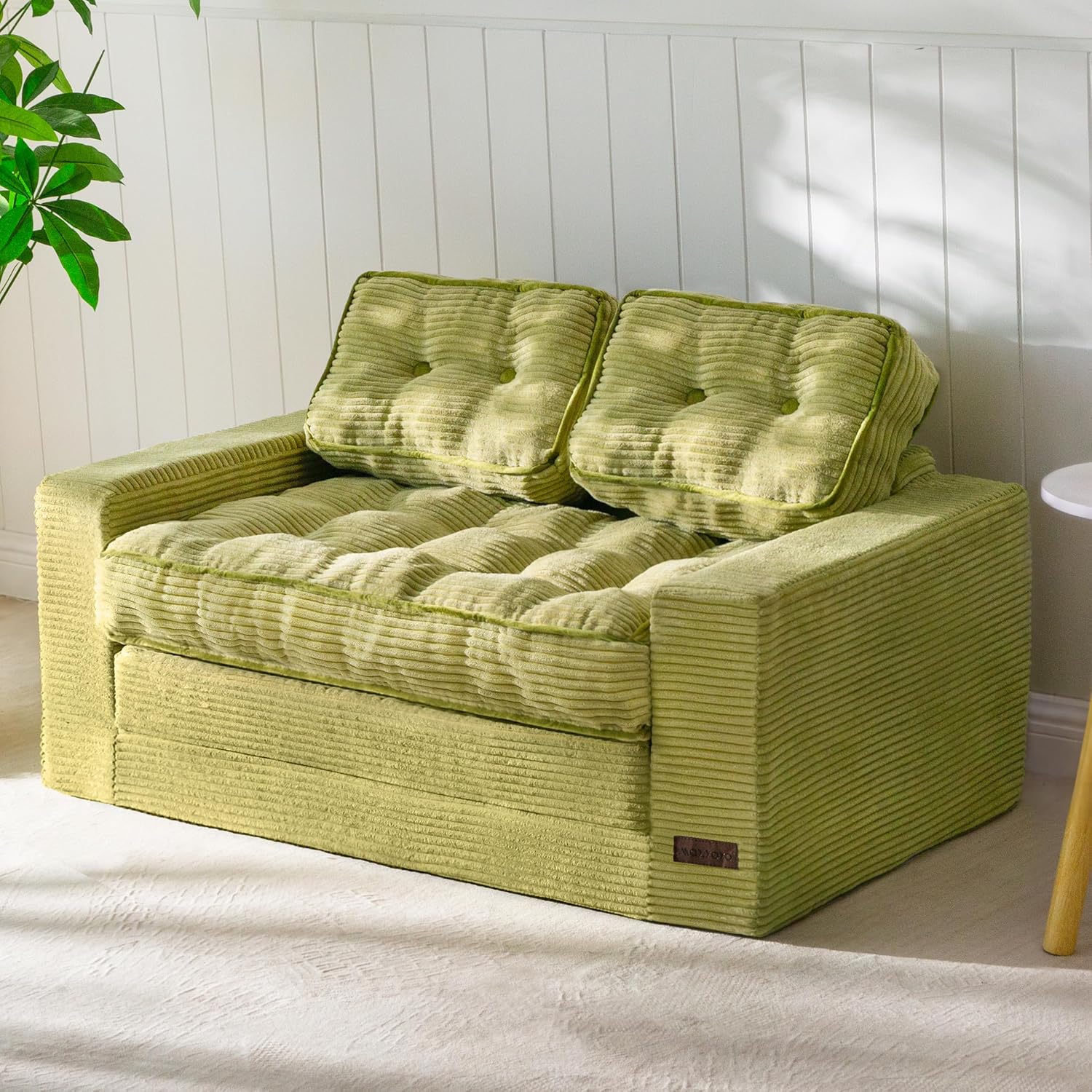 MAXYOYO Small Sofa Bed, Convertible Loveseat Sofa Couch, Floor Folding Couch Bed with Pillows for Living Room, Bedroom, Green, 18"x38.5"
