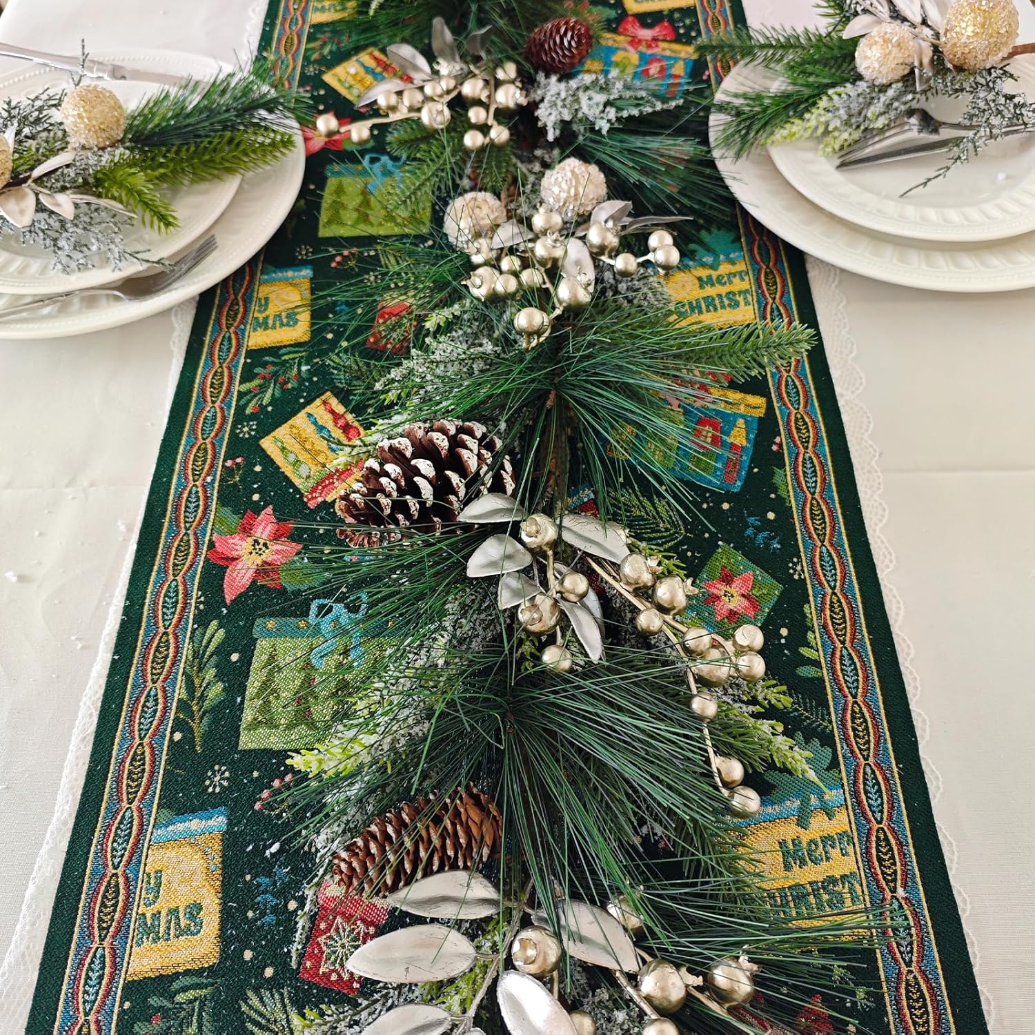 idyllic 6ft Christmas Garland with Champagne Berries - Realistic Faux Garland for Mantel, Table, Stair, TV Decor - Prelit Indoor Outdoor Christmas Garlands - Image 5