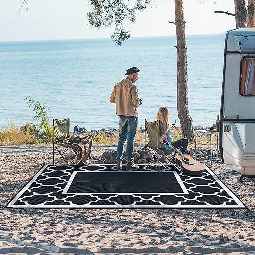 Miniatura 5 de GENIMO Alfombra de exterior impermeable de 6 x 9 pies para decoración de patio, plegable, reversible, de plástico, para cámper, alfombra Morden para