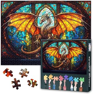 1000 Pieces Jigsaw Puzzle for Adults - Dragon Fresco Majestic Mythical Artwork, 28x20 Inch Impossible Puzzle Parlour Games,Stained Glass Puzzle, Educational Jigsaw Puzzles