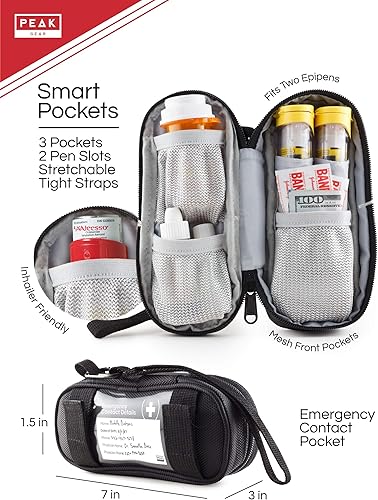 Miniatura 2 de Peak Gear EpiPen Estuche de transporte - Bolsa de viaje para medicina con servicio perdido y encontrado de por vida  Negro