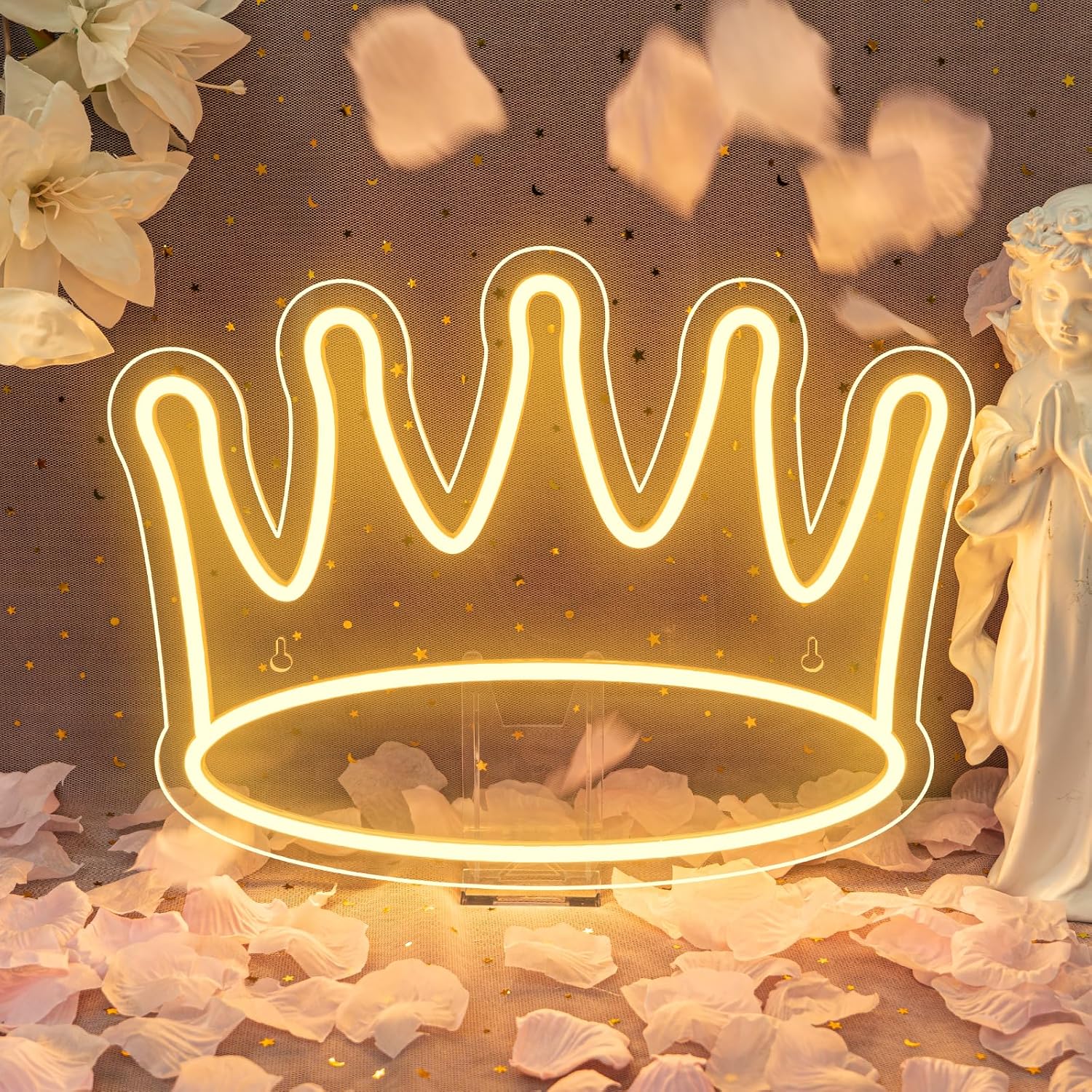 Crown Neon Signs Led Crown Neon Light Large Wall Hanging Lights Art Decor Neon Lights for Bedroom Kid Room Shop Apartment Dorm Birthday Party Wedding(Warm White)