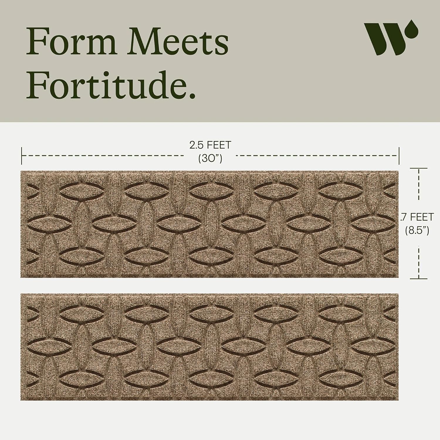 WaterHog Ellipse Indoor Outdoor Stair Treads, All-Weather Stair Runner | Absorbent Outdoor Step Mats with Rubber Backing, Dirt & Moisture Trapper, Easy Clean, Made in USA, 8.5"x30", Camel, 4pcs