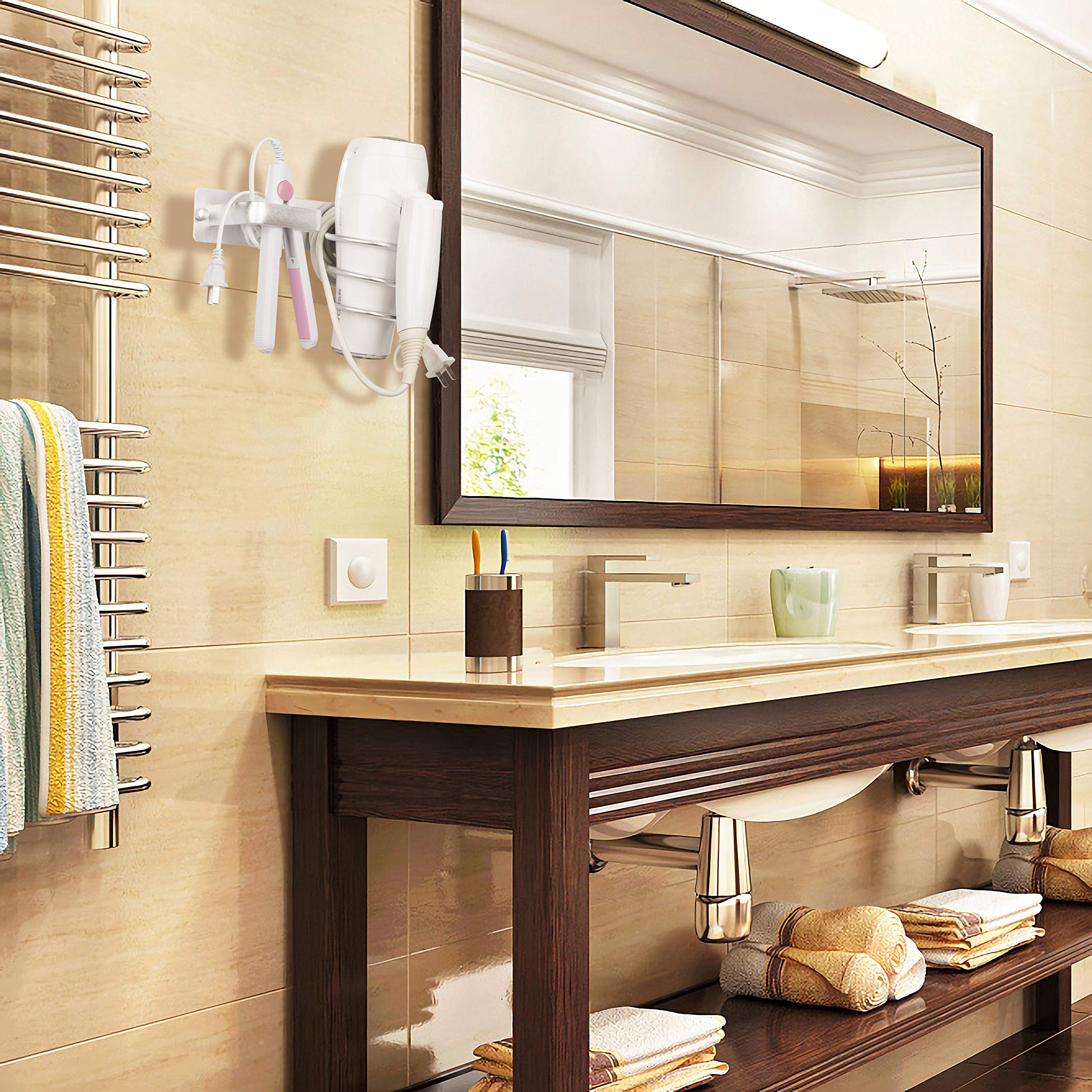 Porte Sèche Cheveux Support De Lisseur Avec Range Câbles Support Mural Pour Organisateur De