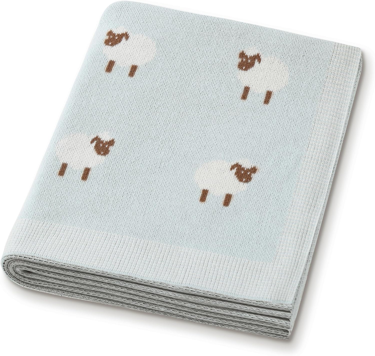 Organic Cotton Baby Blanket - Soft Luxury Knit Receiving Blanket for Newborns & Toddlers, Cozy Breathable Stroller Blanket with Pattern, Unisex, 30x40Inch（Sheep-Blue）