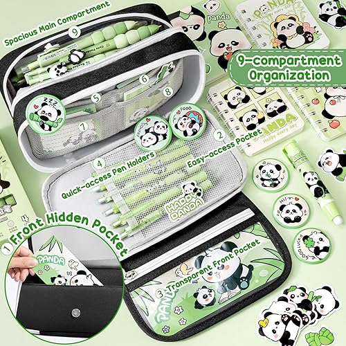 Miniatura 4 de Fimibuke Mochila infantil para niñas escolares, 28 piezas de panda para niños pequeños, suministros escolares con bolsa para libros, estuche,