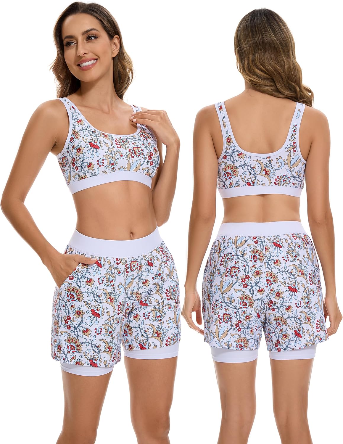 Rash Guard for Women 3 Piece Swimsuits Long Sleeve Bathing Suit with Boyshorts and Bra Ladies Swim Over 50 UPF 50+ - Image 2