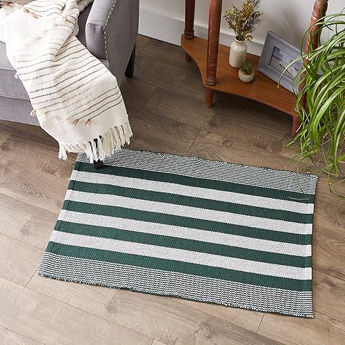 Miniatura 2 de DII Woven Rag Rug Collection - Alfombra de hilo reciclado a rayas, 2 x 3 pies, color verde cazador