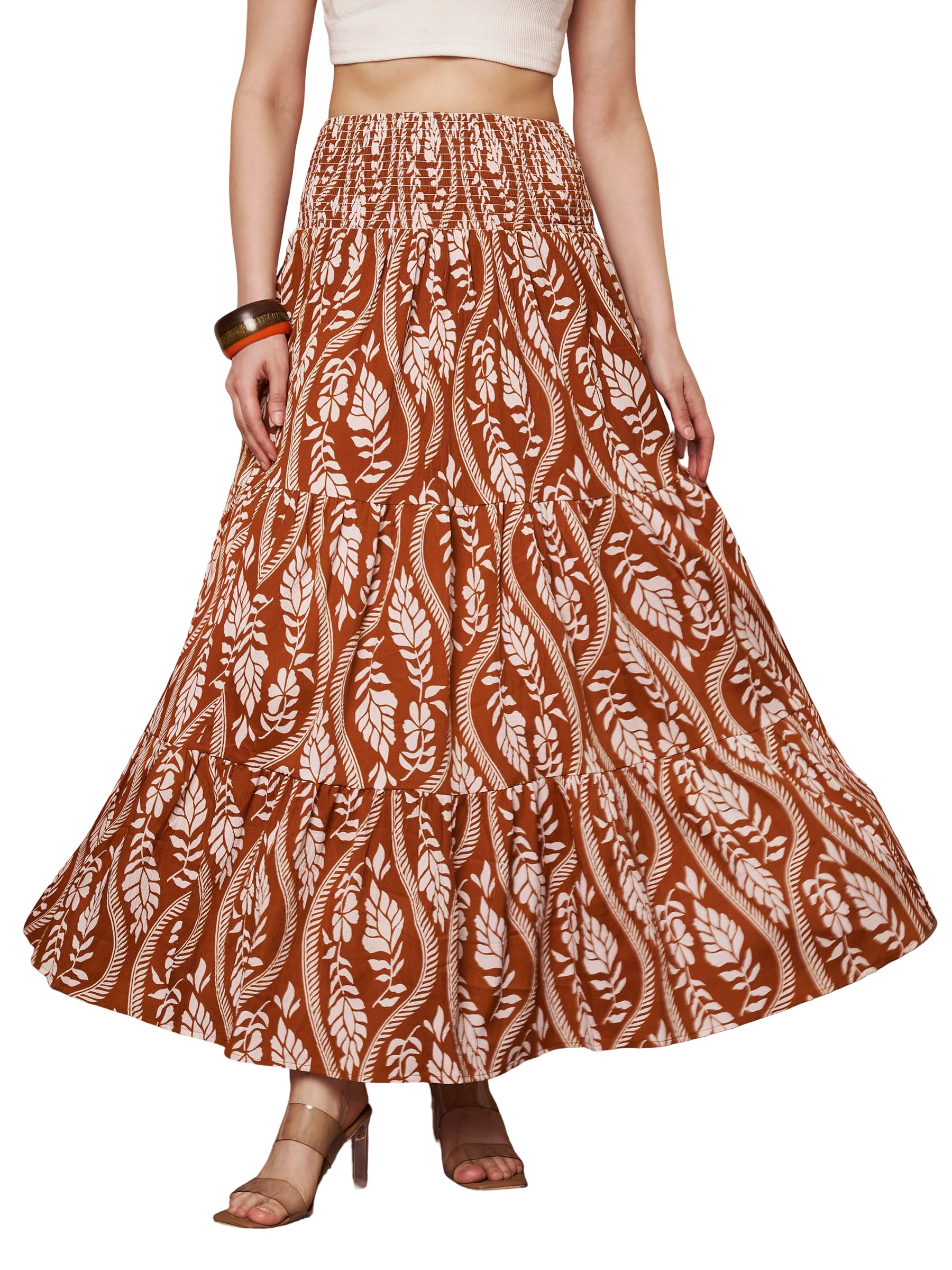 | Skirt for Women | Trendy Lightweight Holiday | Bohemian Patterned | Casual Smocked | Ruffle Tier Flared Bottoms-image-16