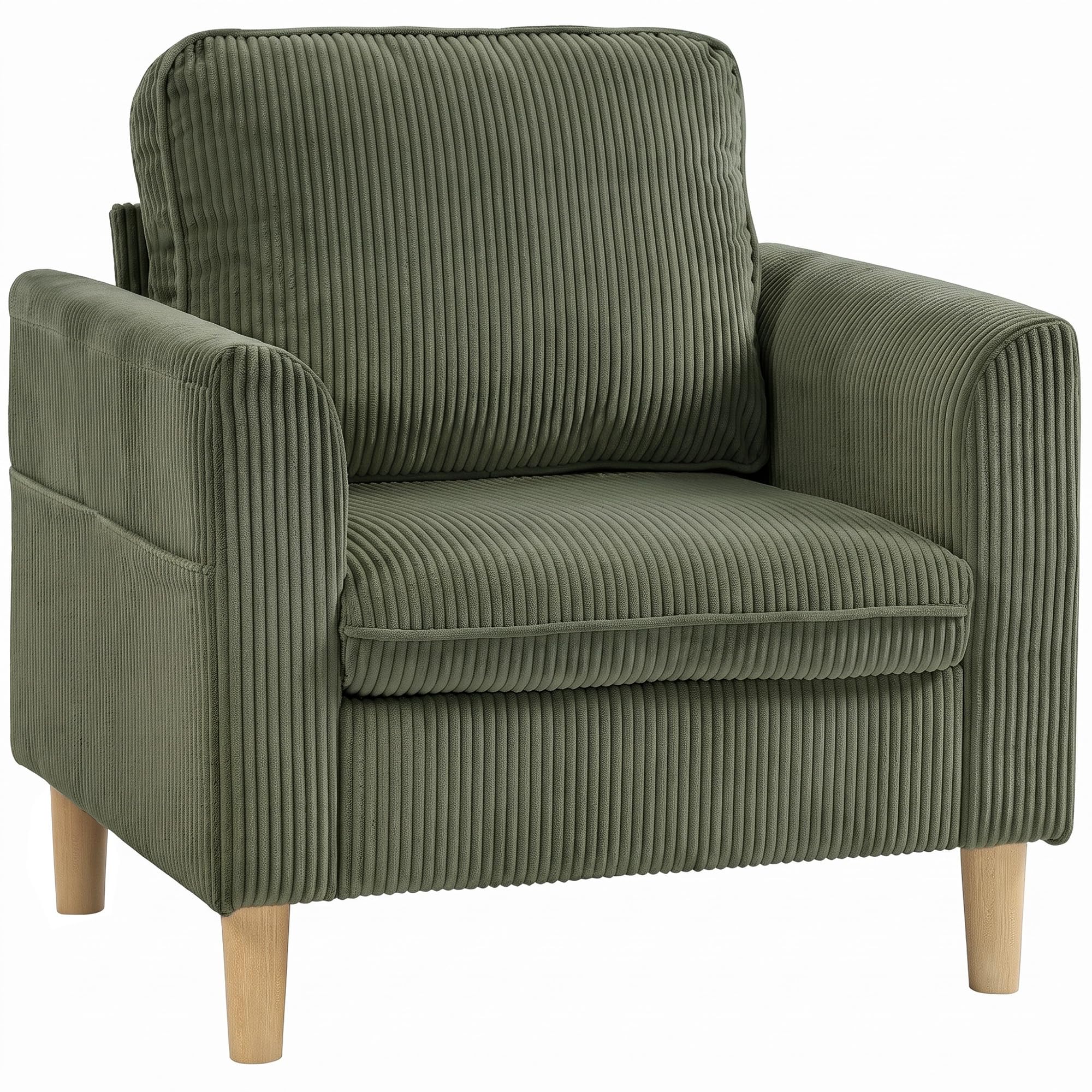 HOMCOM Fauteuil de Salon en Velours Côtelé Canapé 1 Place Rembourré Vert