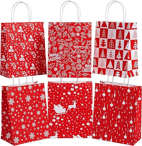 JOYIN 24 bolsas de regalo rojas de Navidad, bolsas de regalo con 6 diseños para regalos de fiesta de Navidad, bolsa de regalo de envoltura