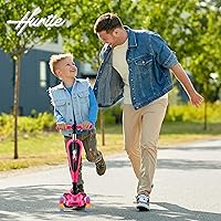 Vista 8 de Hurtle Patinete de 3 ruedas para niños, luces LED de ruedas, manubrio ajustable de inclinación para dirigir y asiento plegable, paseo sentado