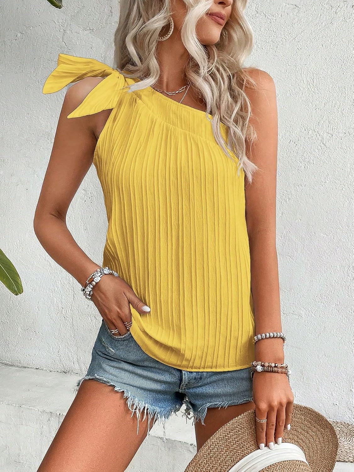 Milumia Women's Swiss Dots One Shoulder Top Casual Knot Sleeveless Blouse Tank Tops - Image 4