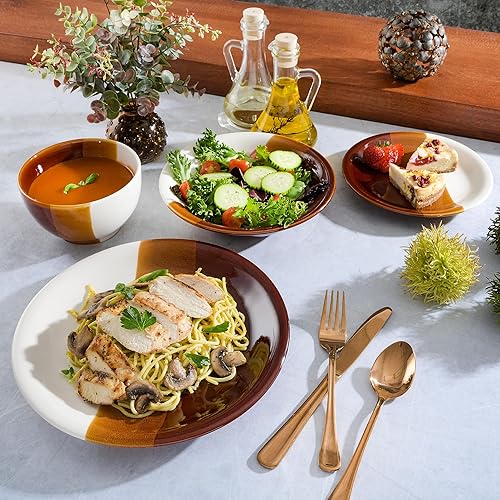 Miniatura 3 de Gibson Elite Autumn Canopy - Juego de vajilla de cerámica con doble tazón, servicio para 4 (16 piezas)