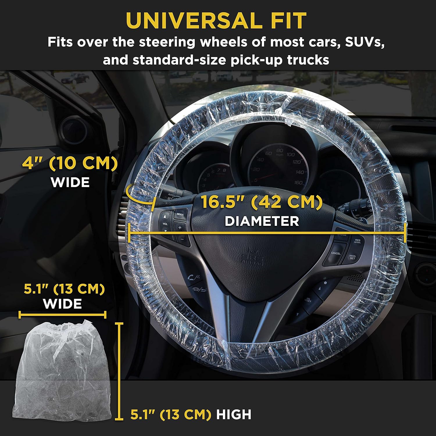 Dura-Gold 200 Piece Set of Disposable Steering Wheel Covers and Gear Selector Shifter Knob Covers - Universal Fit, Clear Plastic with Elastic Bands - Handbrake Cover, Keep Auto Interior Clean