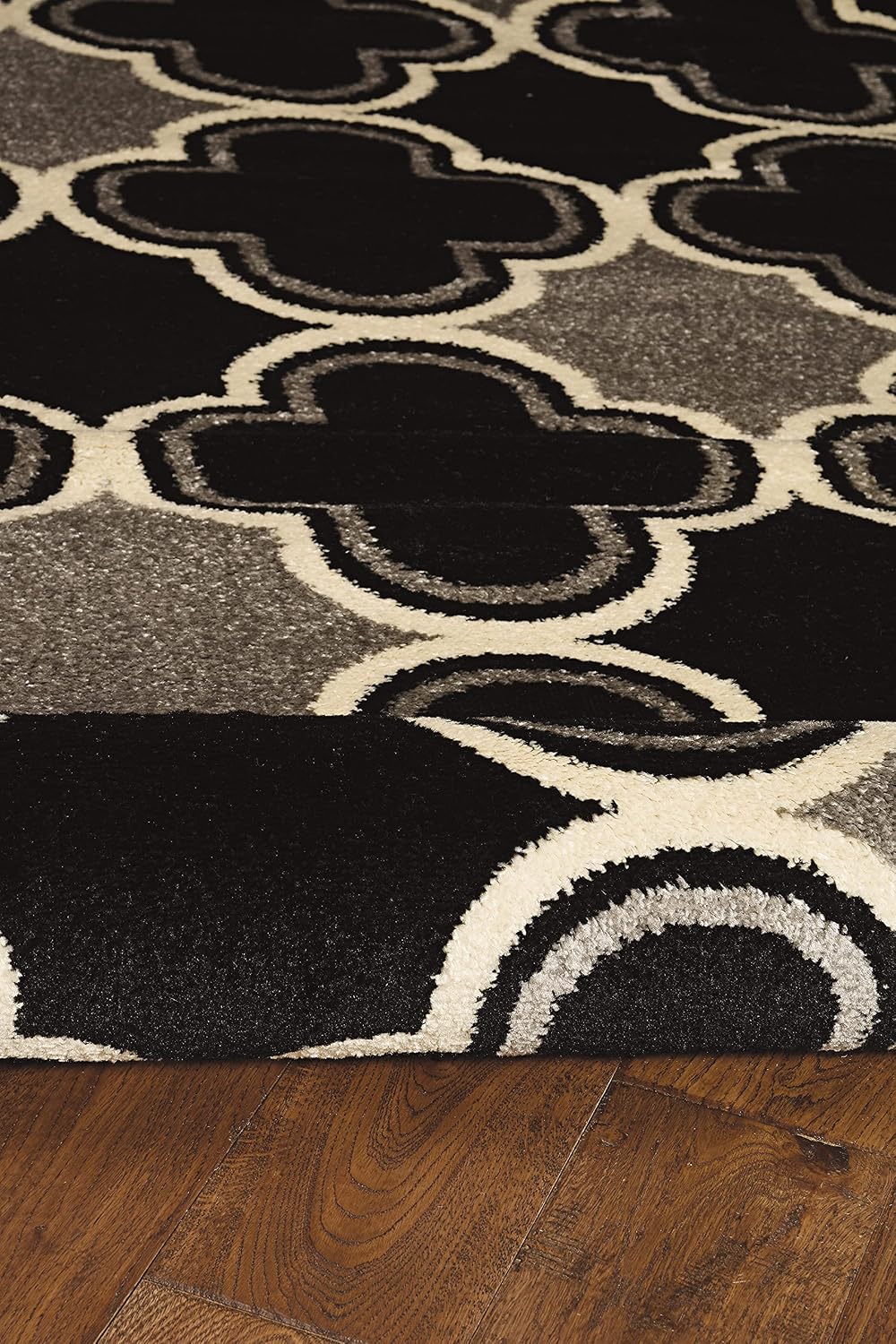 Linon RUGCT1281 Claremont Collection Claremont Quatrefoil Black/Gray 8'x10',Black,8'x10'2"