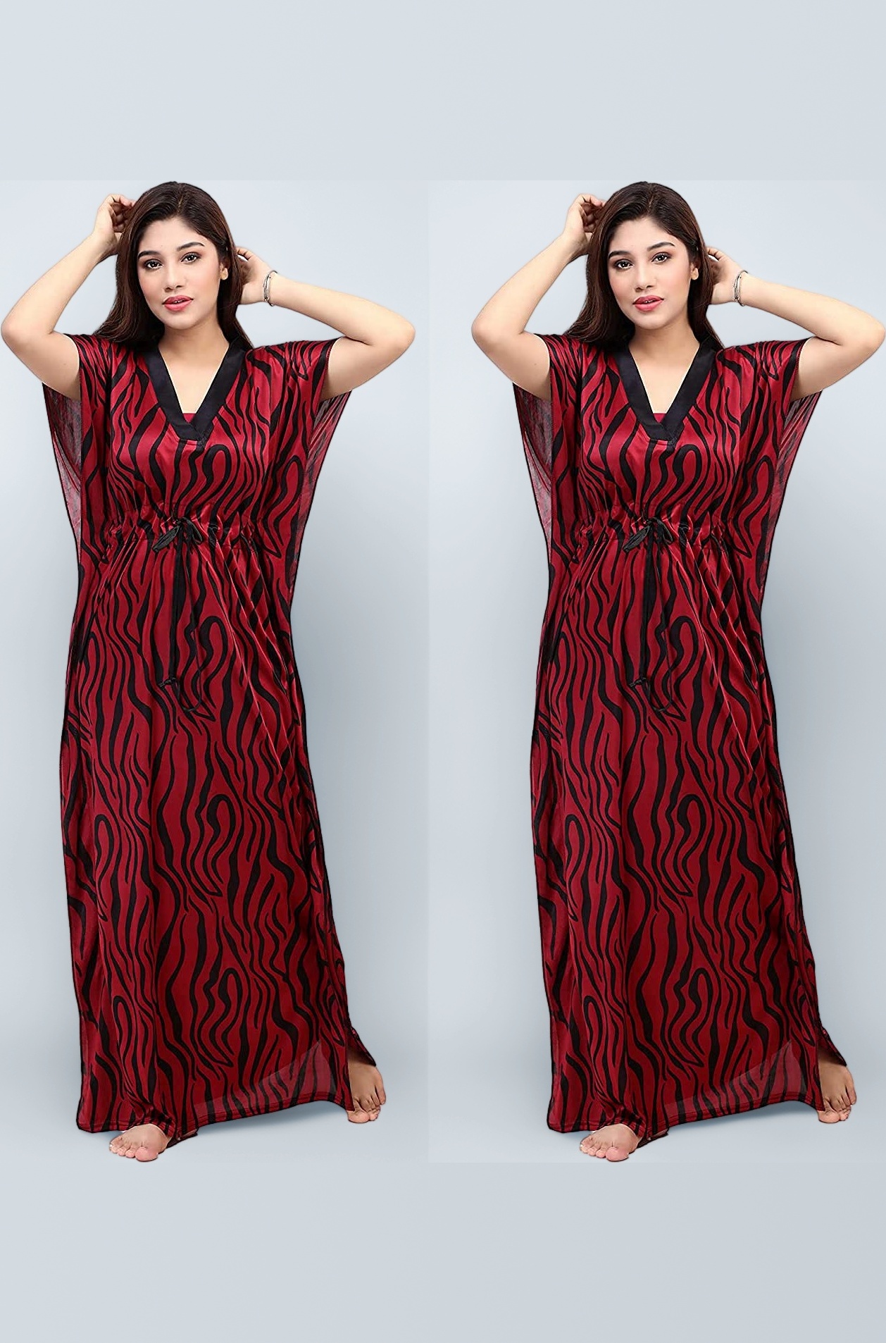 Women's Silk Geometric Print Maxi Length Nighty (night gown_Maroon_Free Size)
