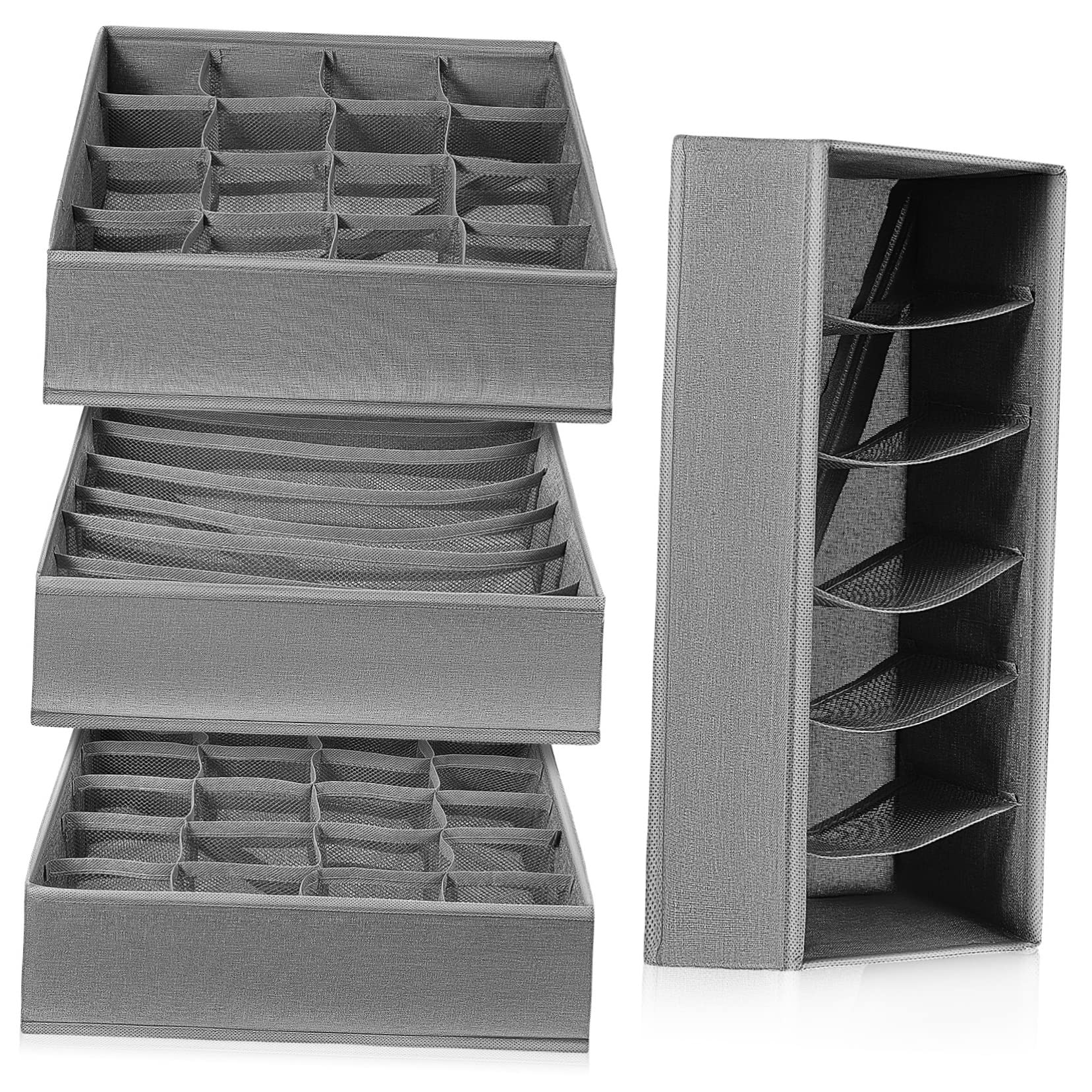 4piezas Caja De Almacenamiento Plegable Para Organizadores Para Ropa Interior Calcetines y Corbatas Diseño Múltiples Compartimentos y Espacios