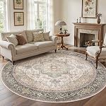 EIEIHOUSE Rugs de zone lavable pour le salon - 9x12 Neutre Vintage Détresse Floral ferme Boho Grand plancher souple Rug intérieur non glissant tapis pour chambre à manger bureau - Marron/Multi