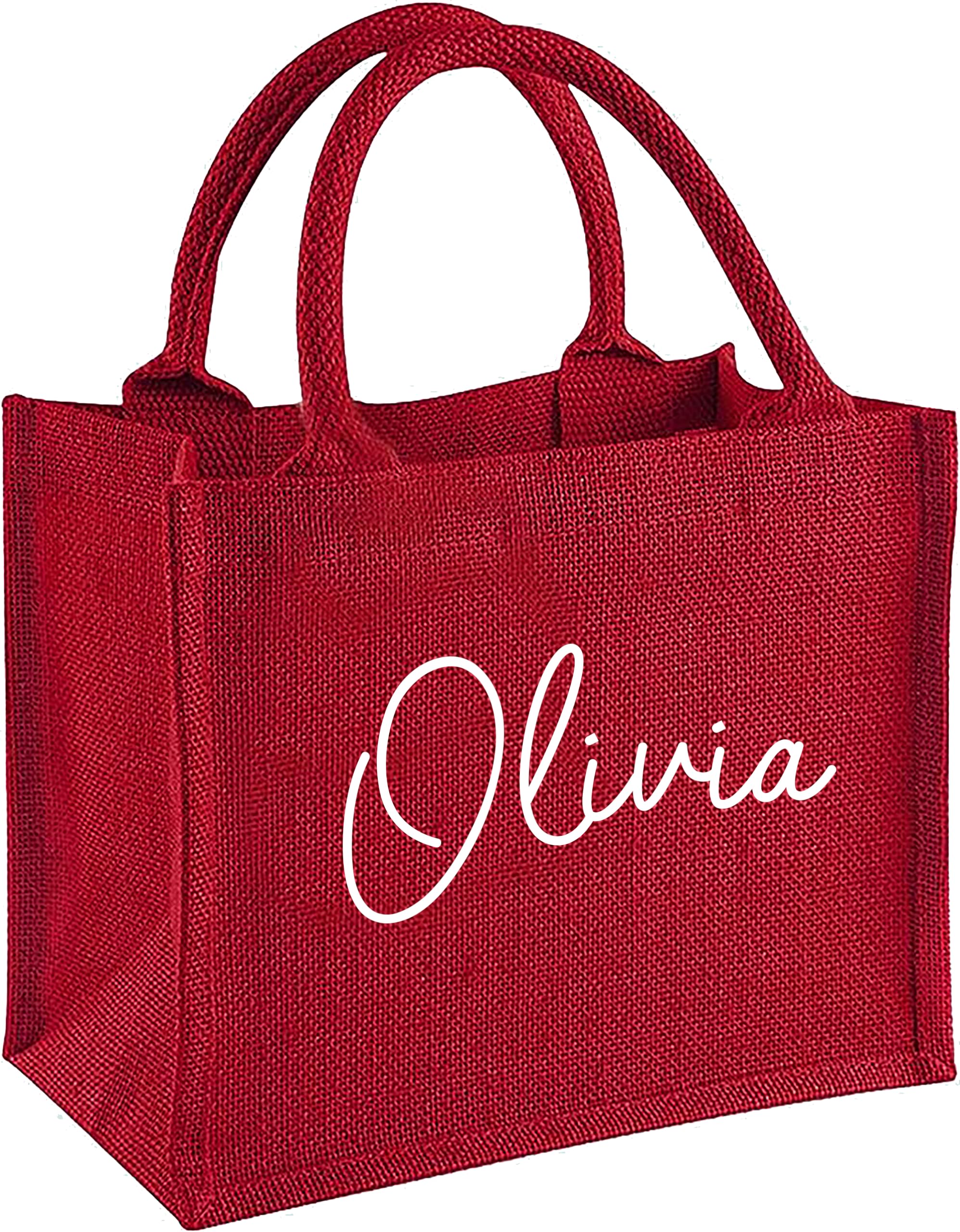Personalised Christmas Bag, Jute Bags For Christmas, Red, Custom Party Bags, Custom Name, Glitter, Xmas Present, Ladies, Girls (WHITE)