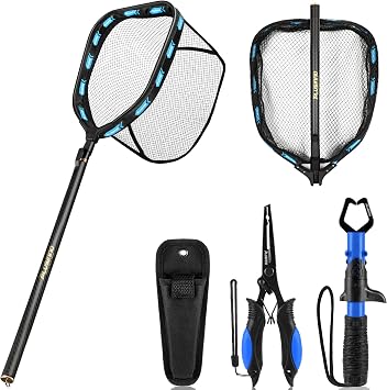 PLUSINNO Fishing Net with Telescoping Handle, Carbon Fiber Long Fish Net