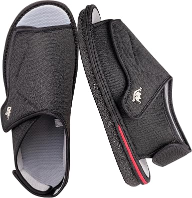 Mens Wide Fit Adjustable Slippers Memory Foam, Non-Slip Sole, Easy On/Off, Washable House Shoes for Wide, Swollen & Sensitive Feet
