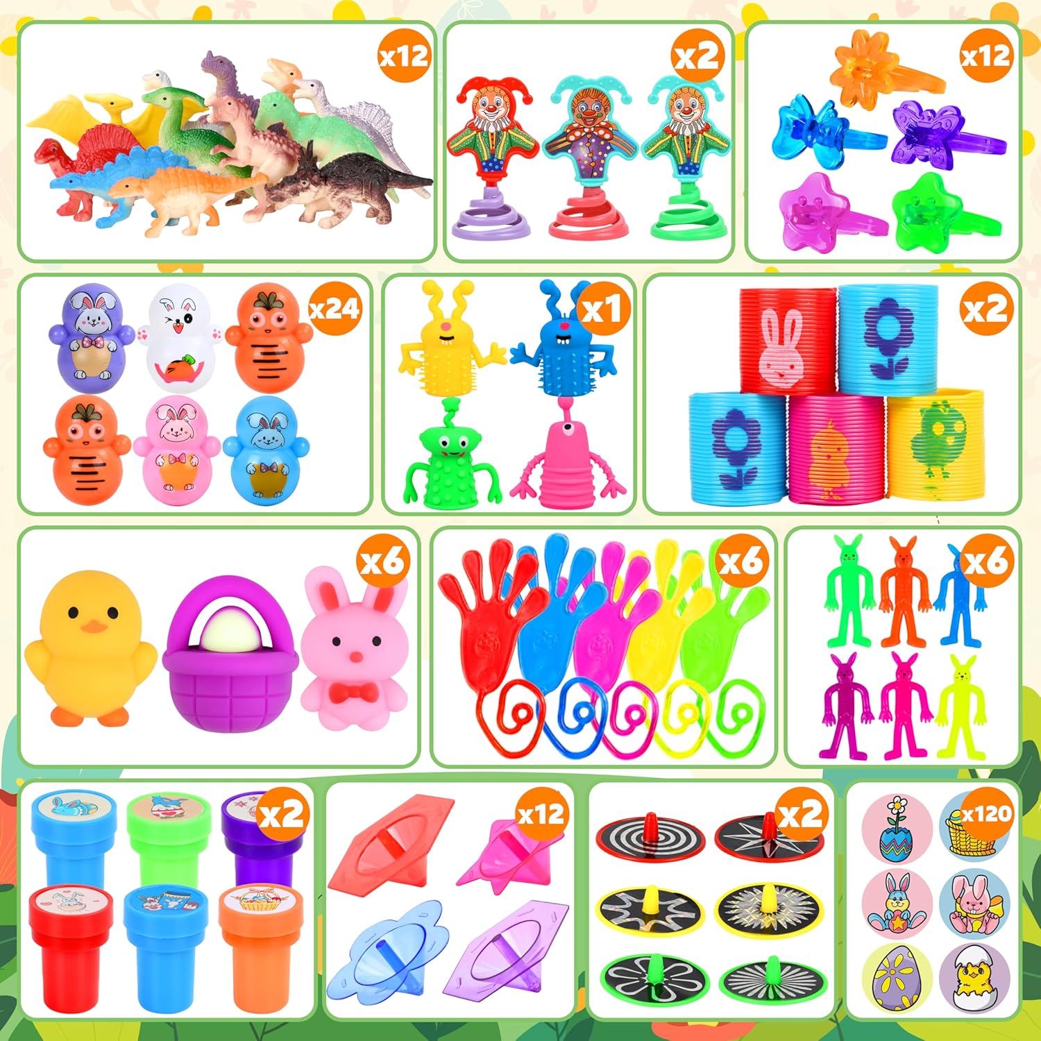 360Pcs Colorful Prefilled Plastic Easter Set, 120 Plactic Eggs Filled with 240 Assorted Party Favors Toys Stickers for Kids Boys Girls Toddlers Easter Eggs Hunt Basket Filler Stuffers Supplies