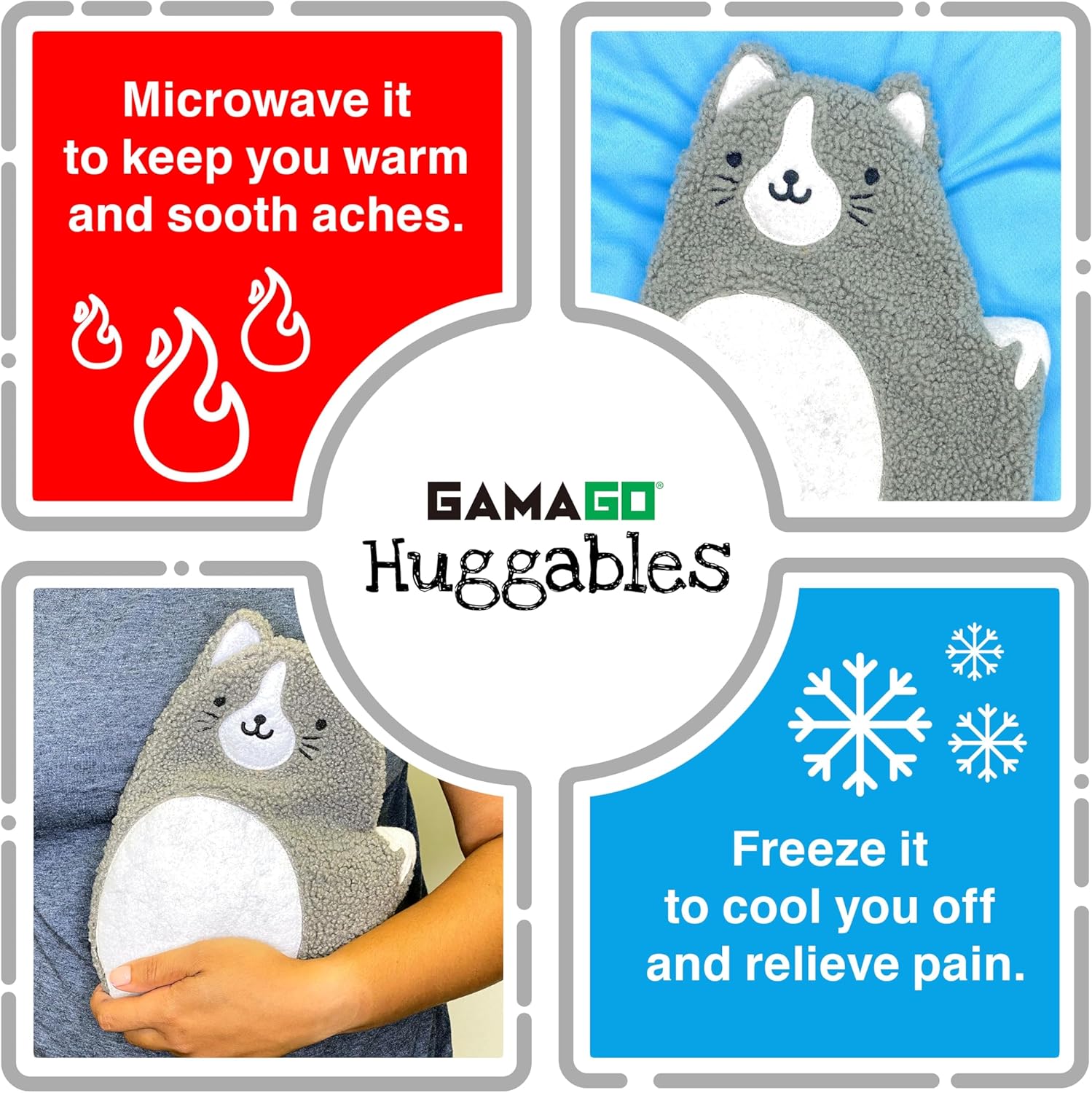 GAMAGO Fat Cat Heating Pad & Pillow Huggable - Microwavable Heat Pad for Cramps, Aches & Anxiety Relief - Cute Heat Pack Stuffed with Eco-Friendly Buckwheat & Dried Lavender - 10.5"