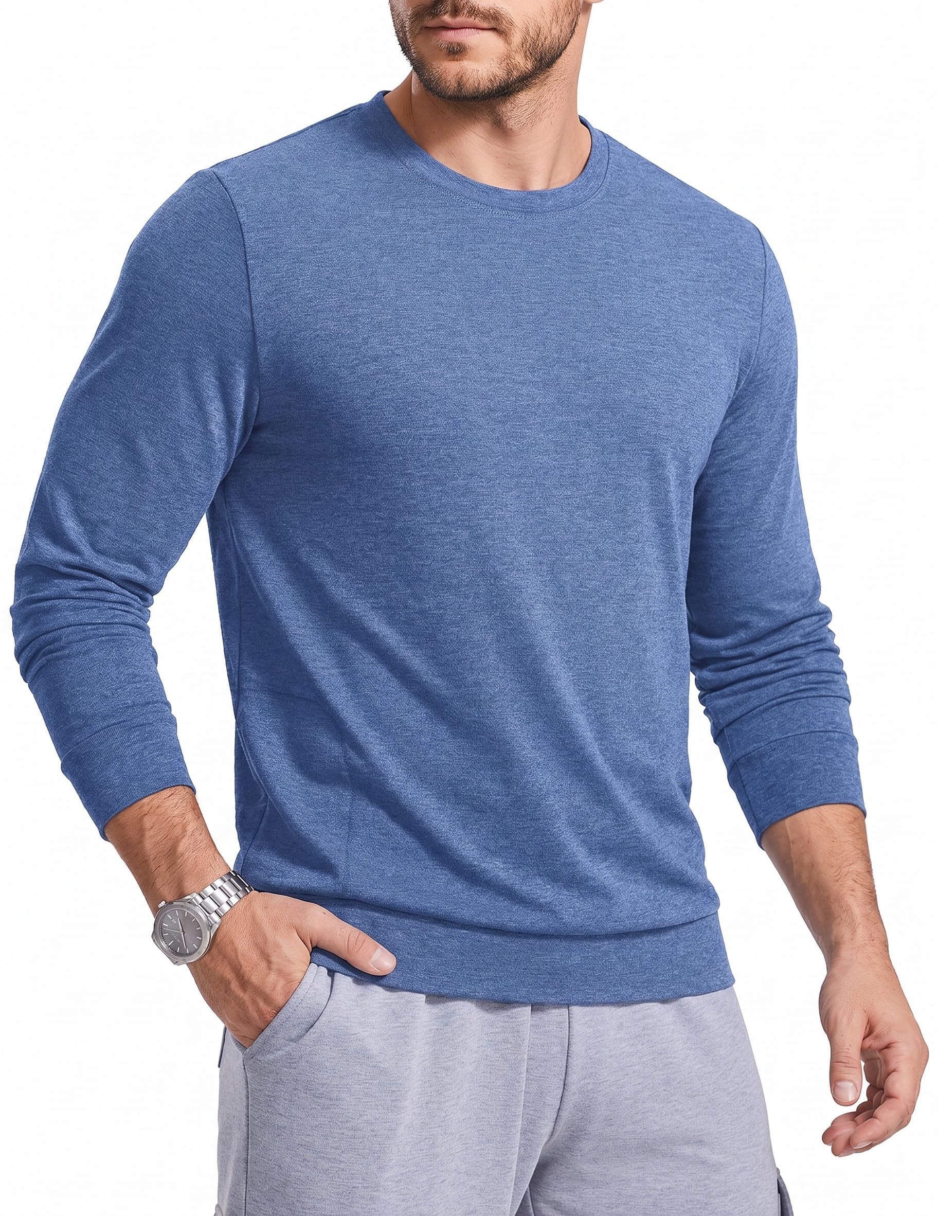 PINSPARK Męska bluza lekka, sportowa bluza z okrągłym dekoltem, prążkowane ściągacze, z długim rękawem, koszulka z zamkiem błyskawicznym na jesień