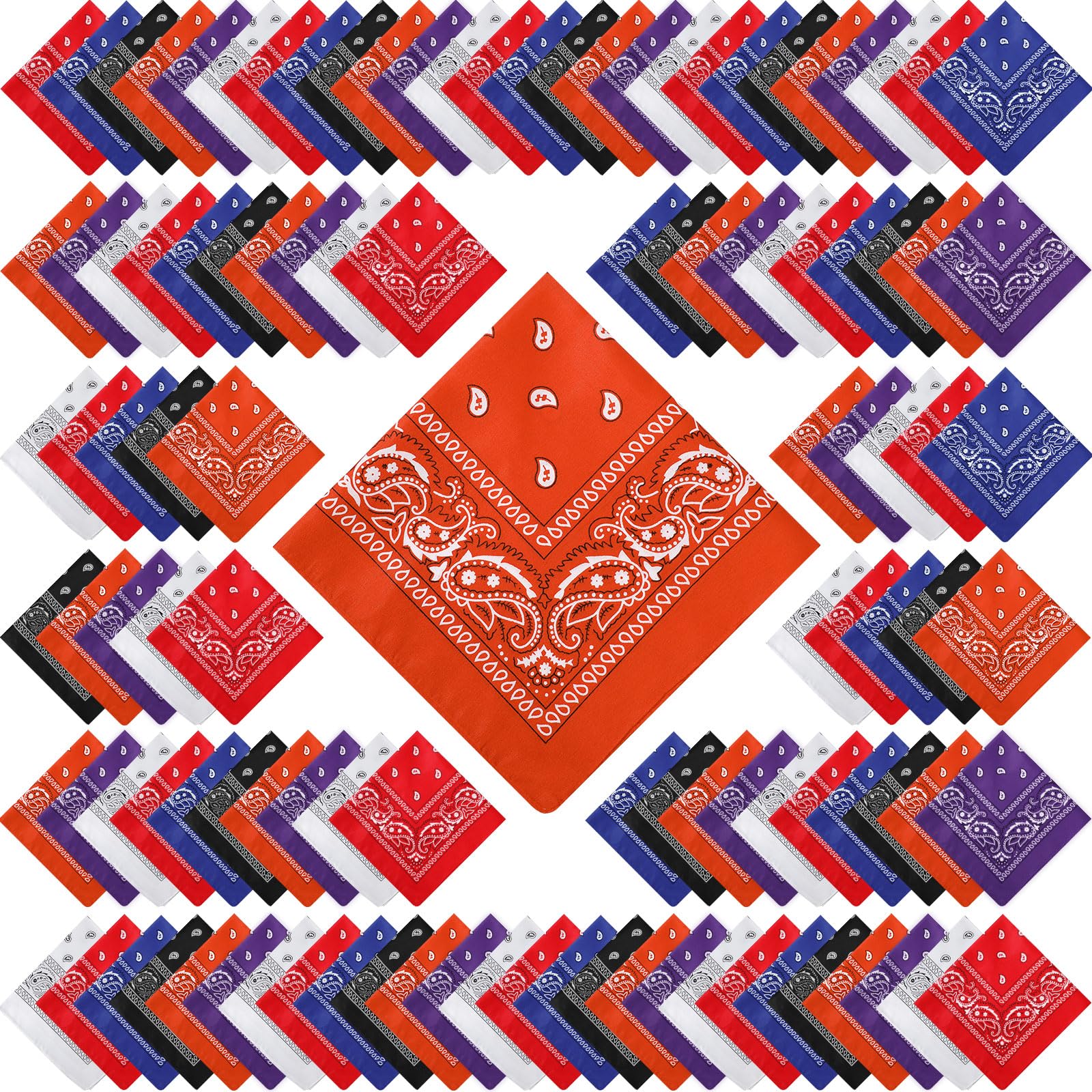 100 Pack Bandanas Unisex Paisley Bandanas Bulk Multi Purpose Cowboy Head Wrap Necktie Face Cover Party Supplies, 21.26 inches
